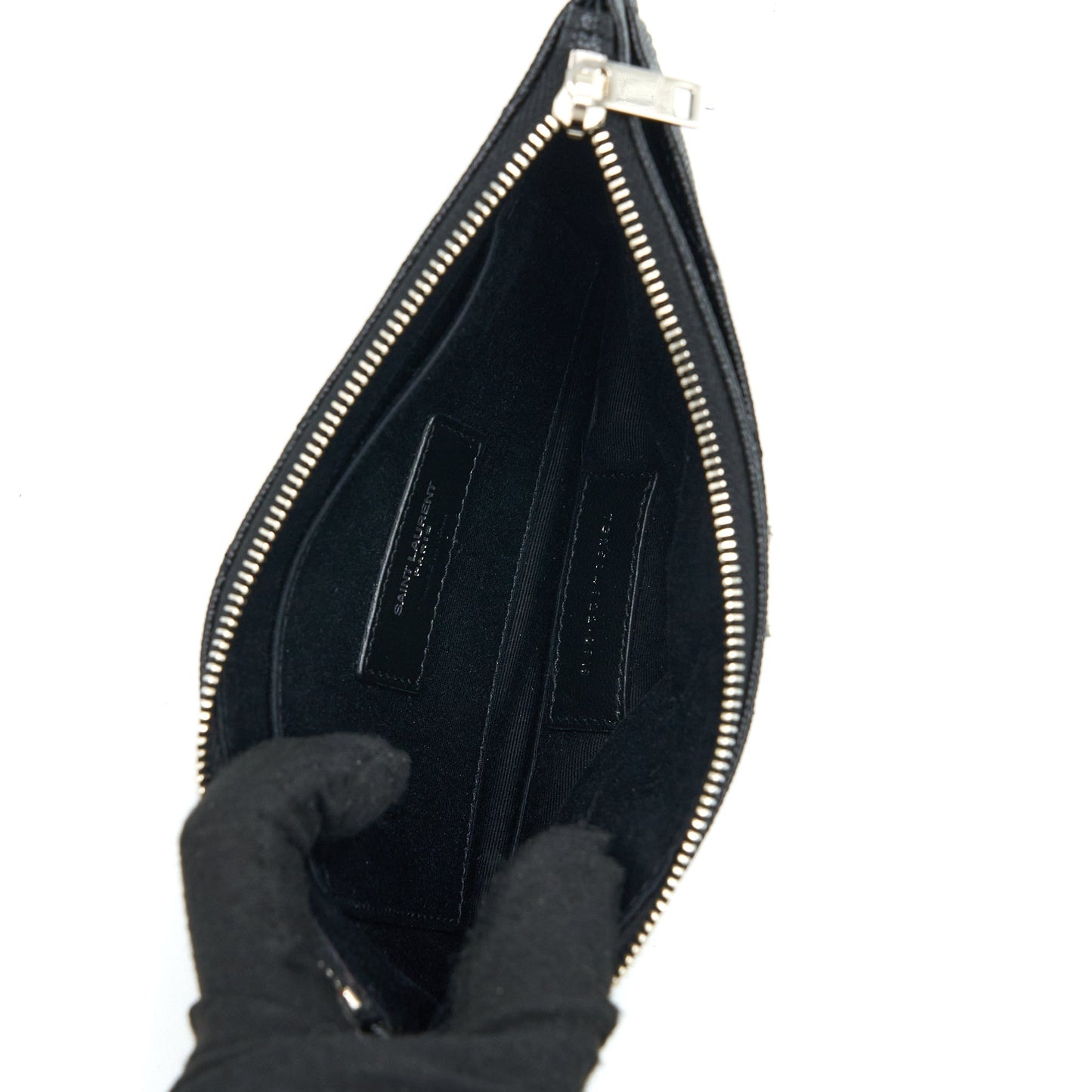 Saint Laurent Cassandra Matelasse Zipped Pouch Grained Calfskin Black