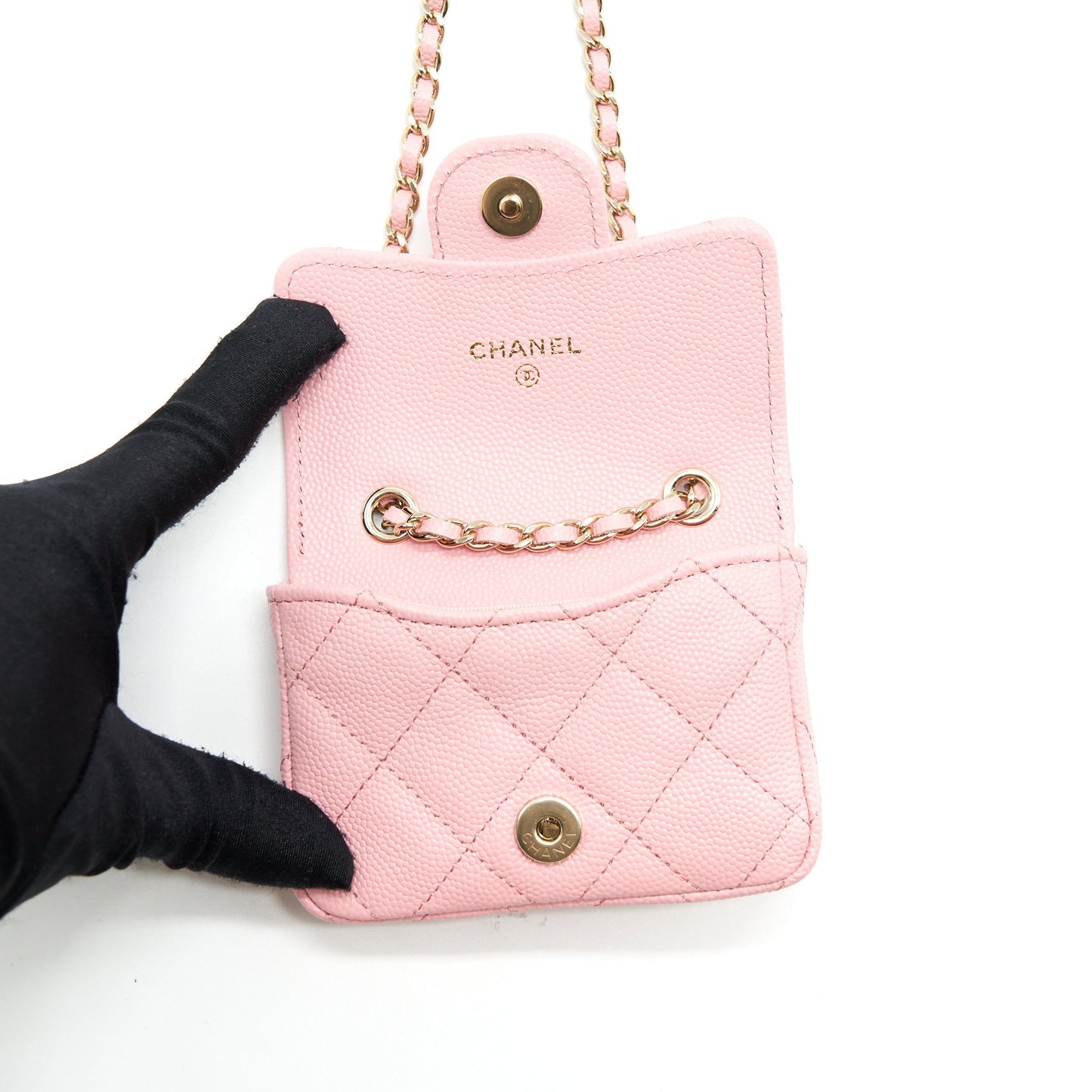 Chanel 22P Mini Flap Belt Bag/Card Holder Caviar Light Pink L
