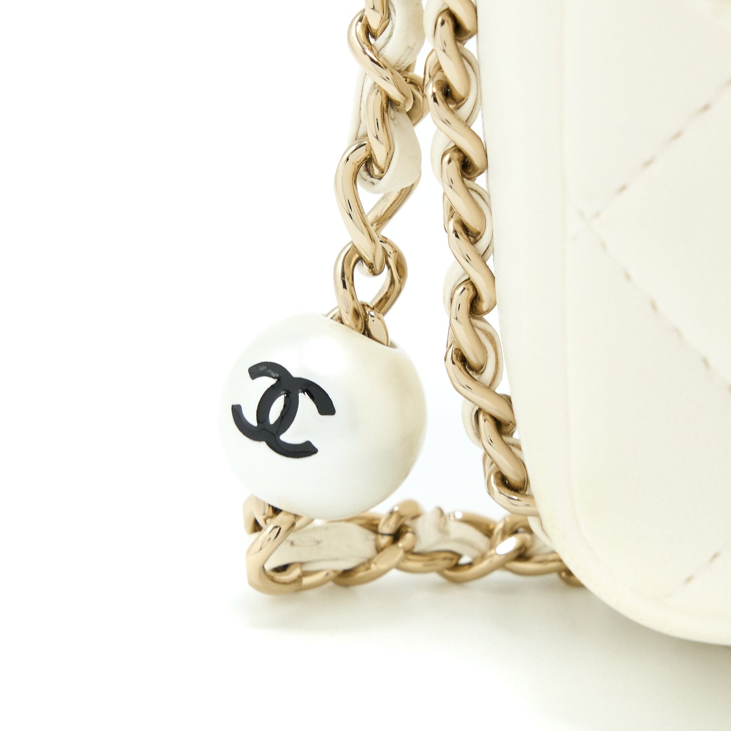 Chanel Small Pearl Logo Chain Bag Lambskin White L