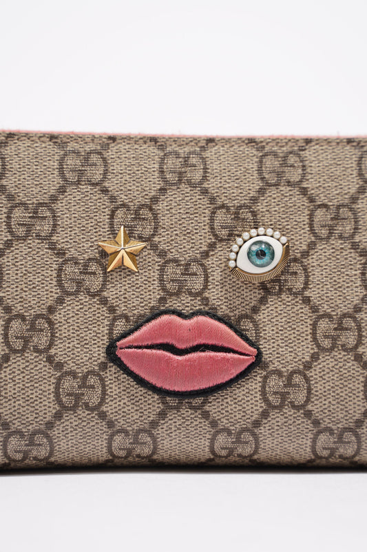 Gucci Womens Zip Around Wallet With Face Applique Supreme