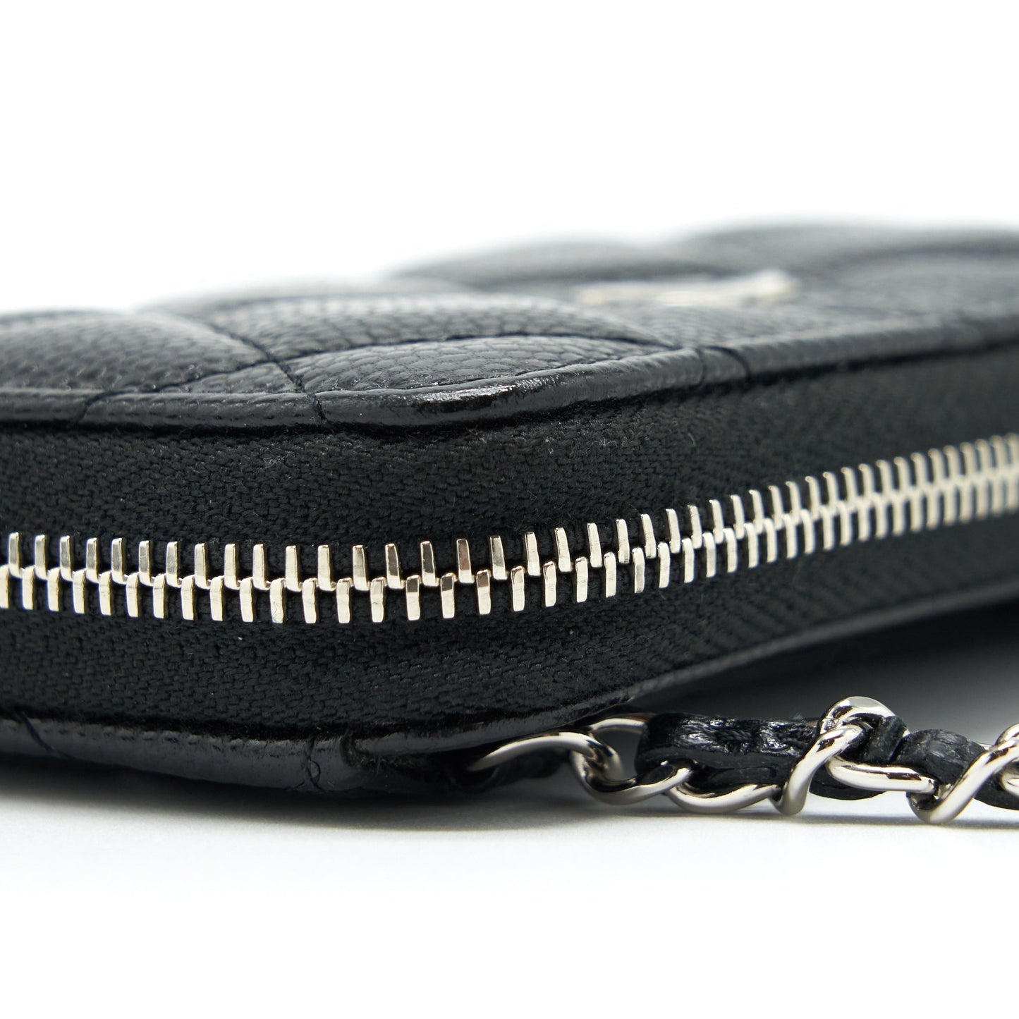 Chanel Mini Zippy Card Holder With Chain Caviar Black