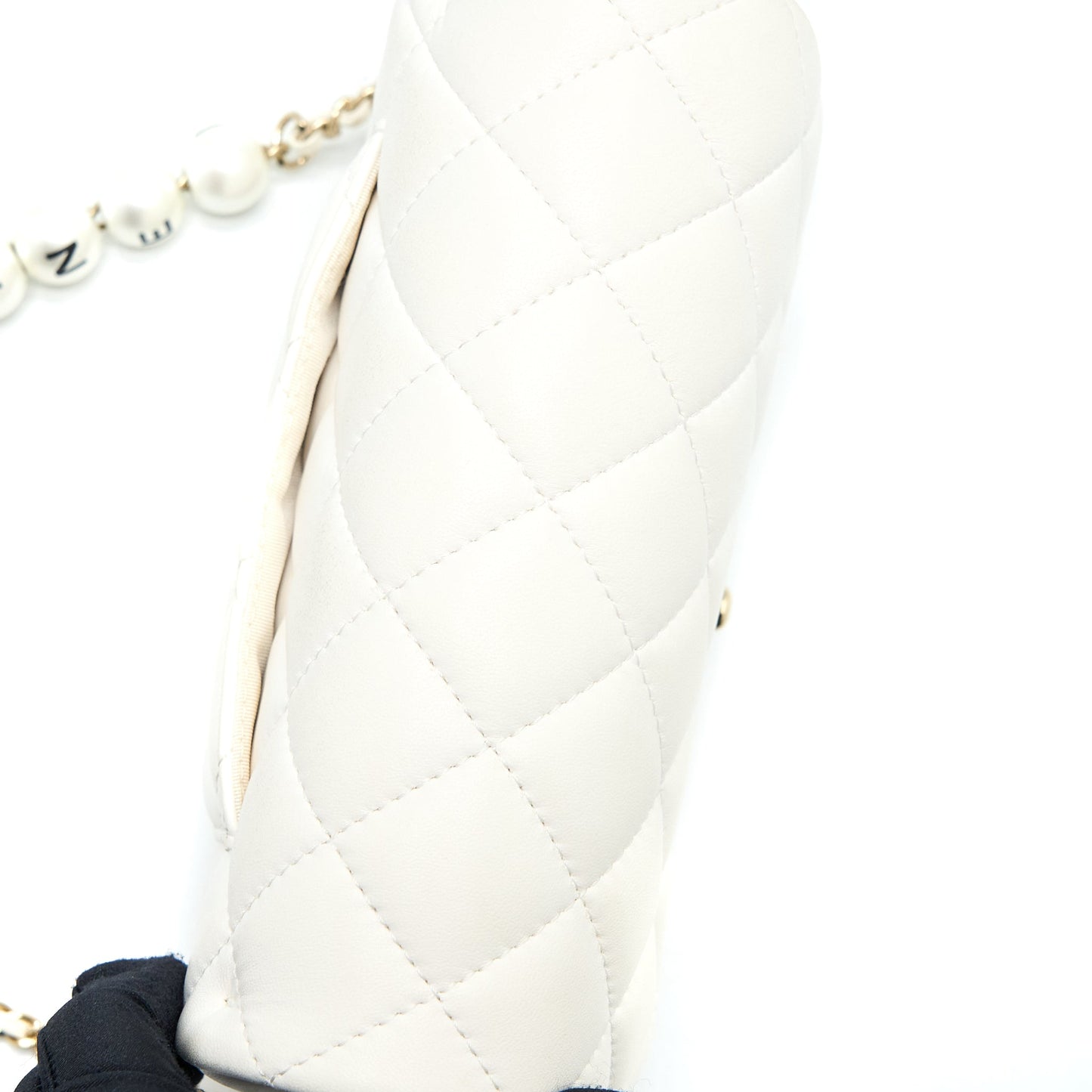 Chanel Small Pearl Logo Chain Bag Lambskin White L