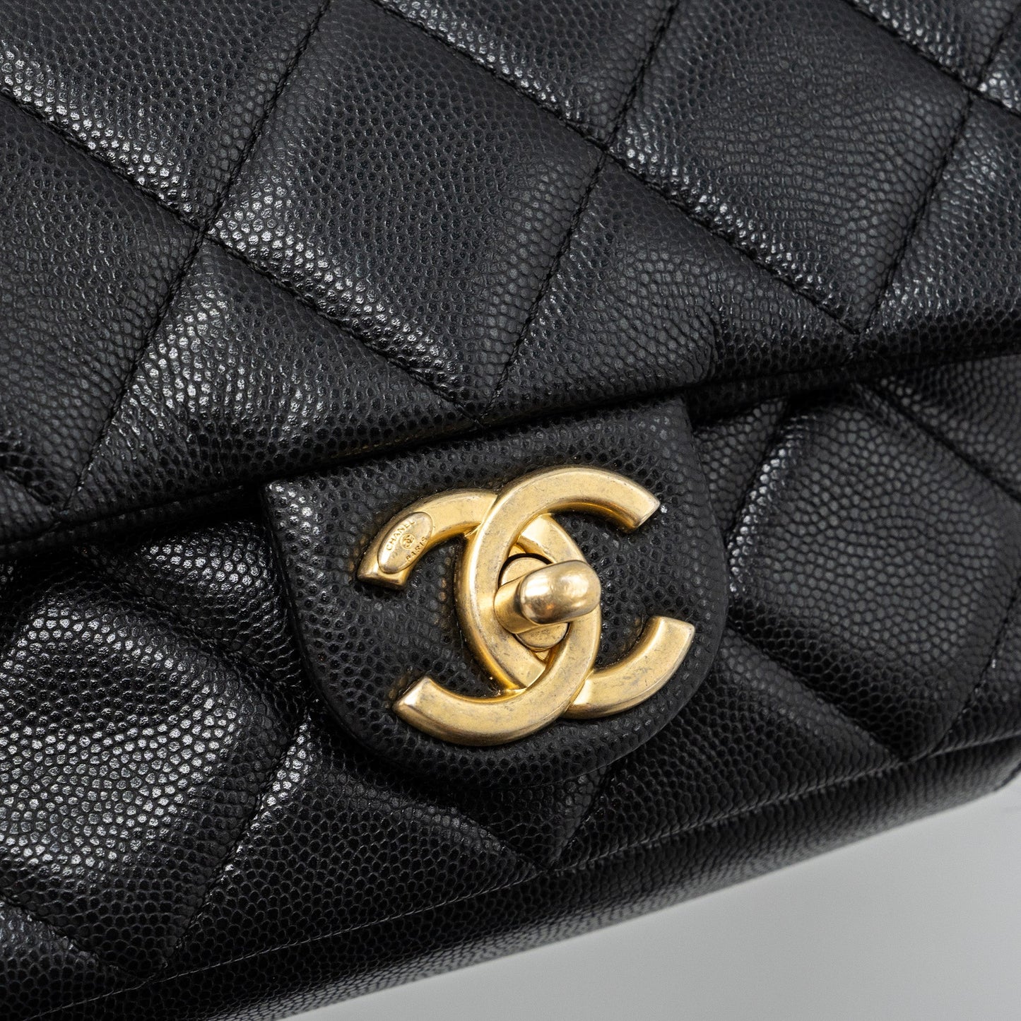 CHANEL Mini twist your button square flap bag caviar BLACK