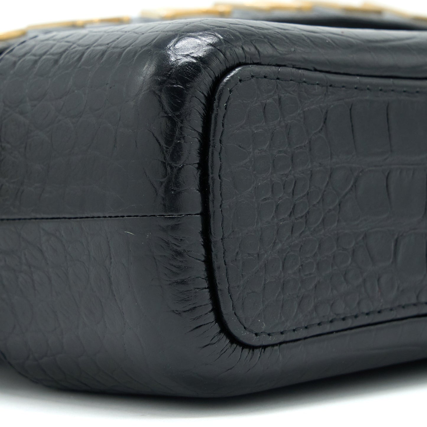 Chanel Large Gabrielle Hobo Bag Croc Embossed Calfskin With Logo Strap Black Multicoloured Hardware