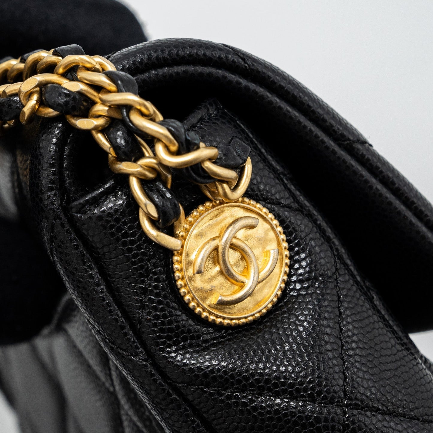 CHANEL Mini twist your button square flap bag caviar BLACK