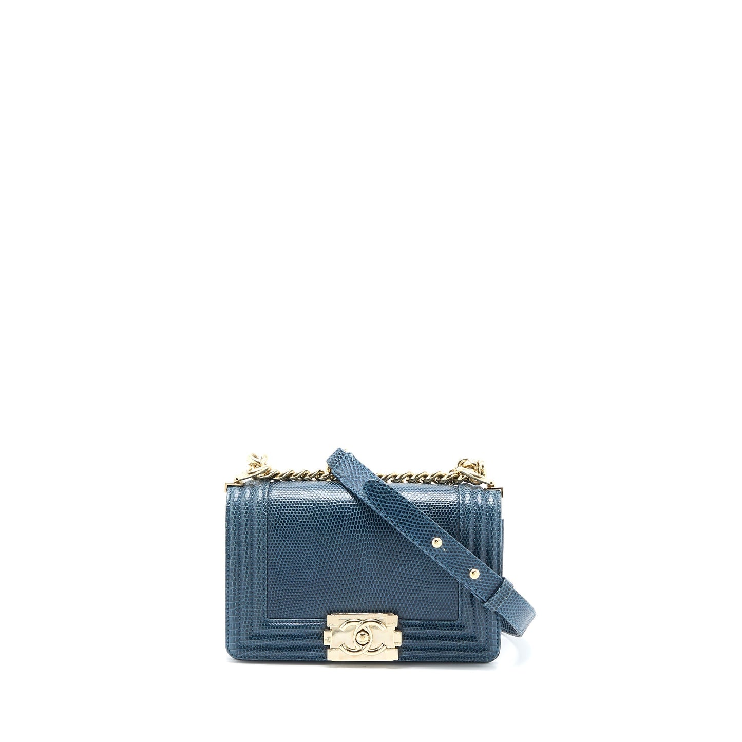 Chanel Small Boy Bag Lizard Dark Blue L