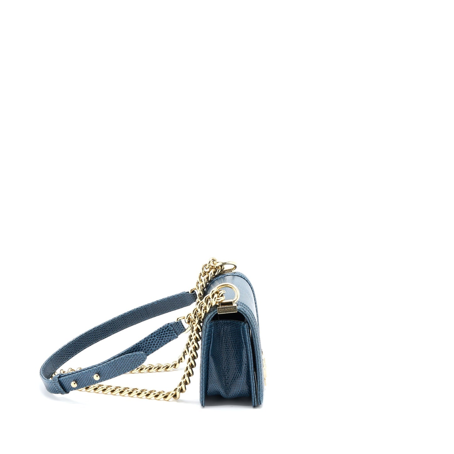 Chanel Small Boy Bag Lizard Dark Blue L