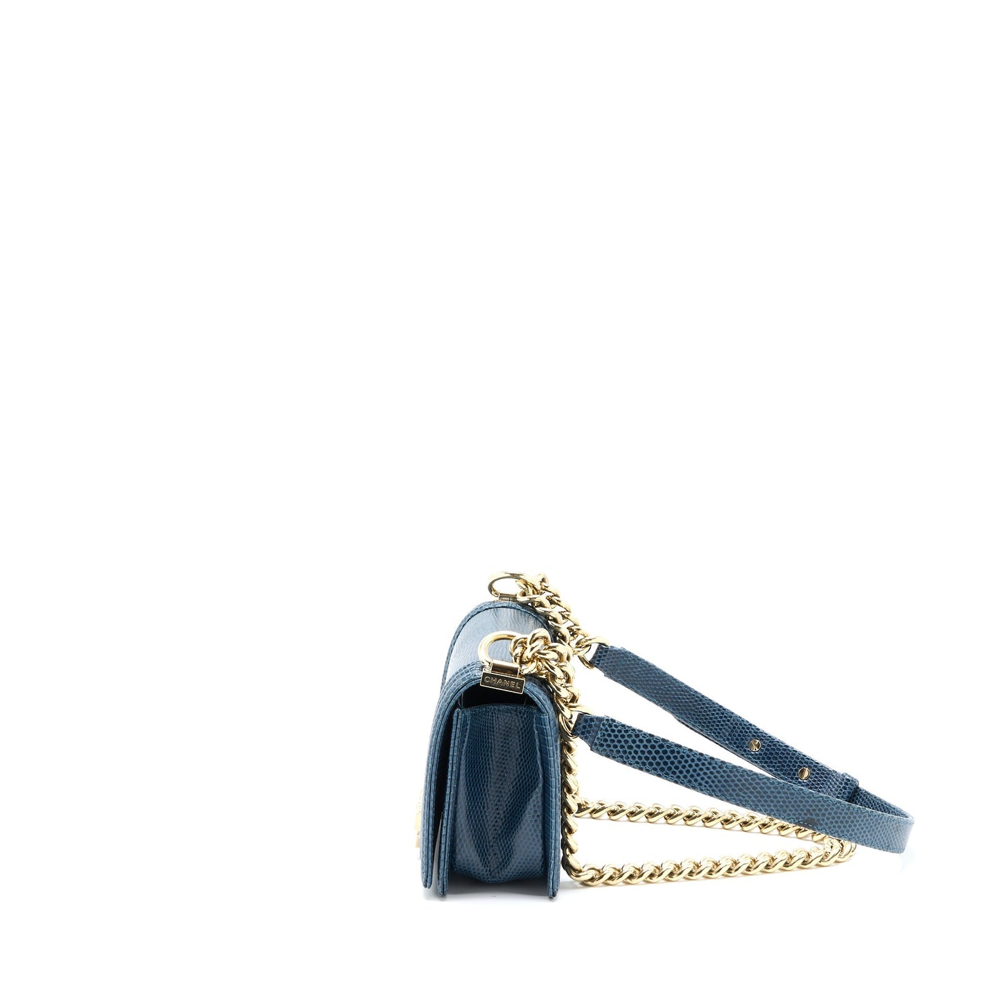 Chanel Small Boy Bag Lizard Dark Blue L