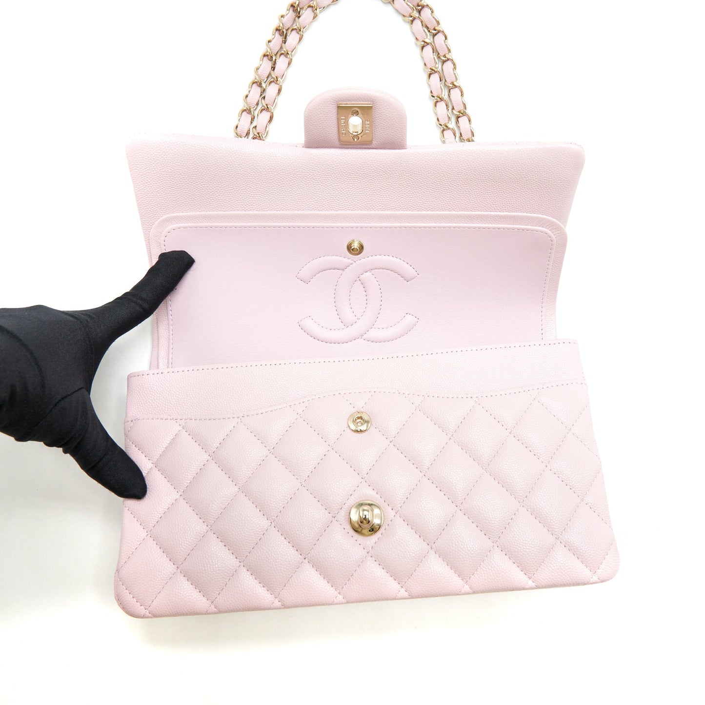Chanel Medium Classic Double Flap Bag 21S Caviar Light Pink L
