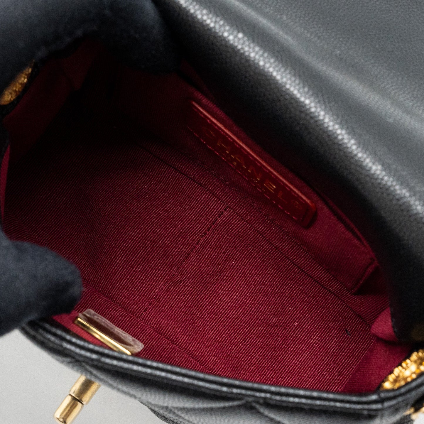 CHANEL Mini twist your button square flap bag caviar BLACK