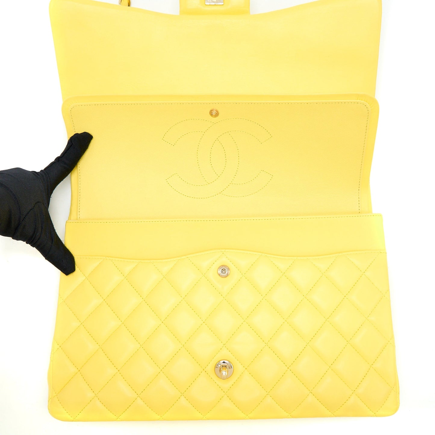 Chanel Maxi Classic Double Flap Bag Lambskin Yellow L