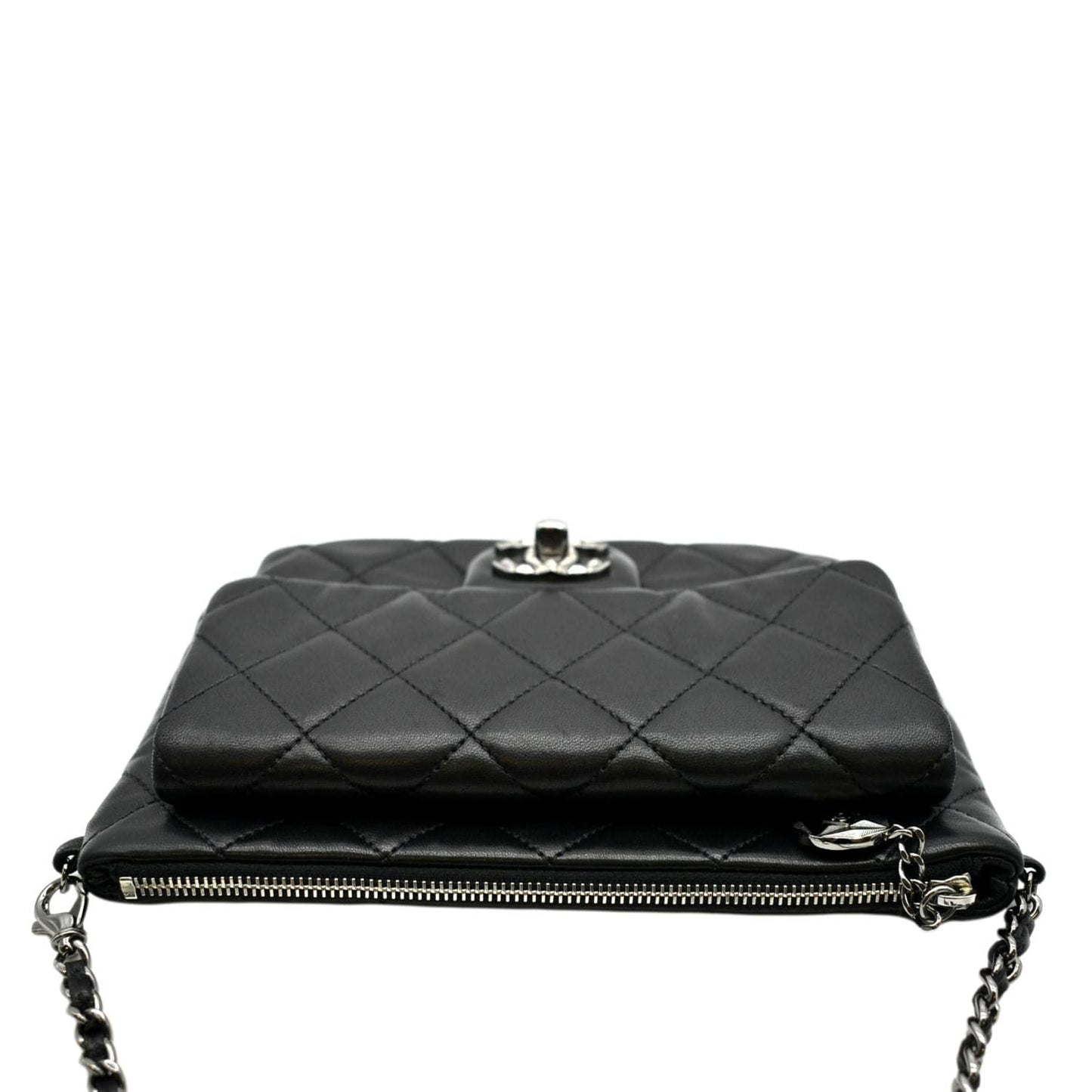 CHANEL Classic Flap with Zip Pocket Quilted Leather Satchel Shoulder Bag Black