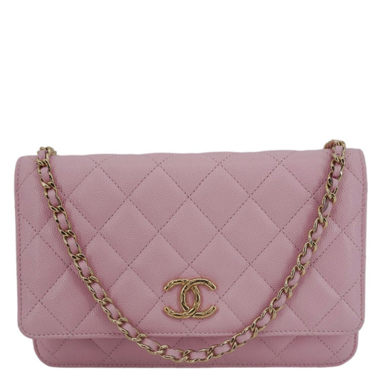 Chanel Wallet On Chain Quilted Caviar Leather Crossbody Bag Pink