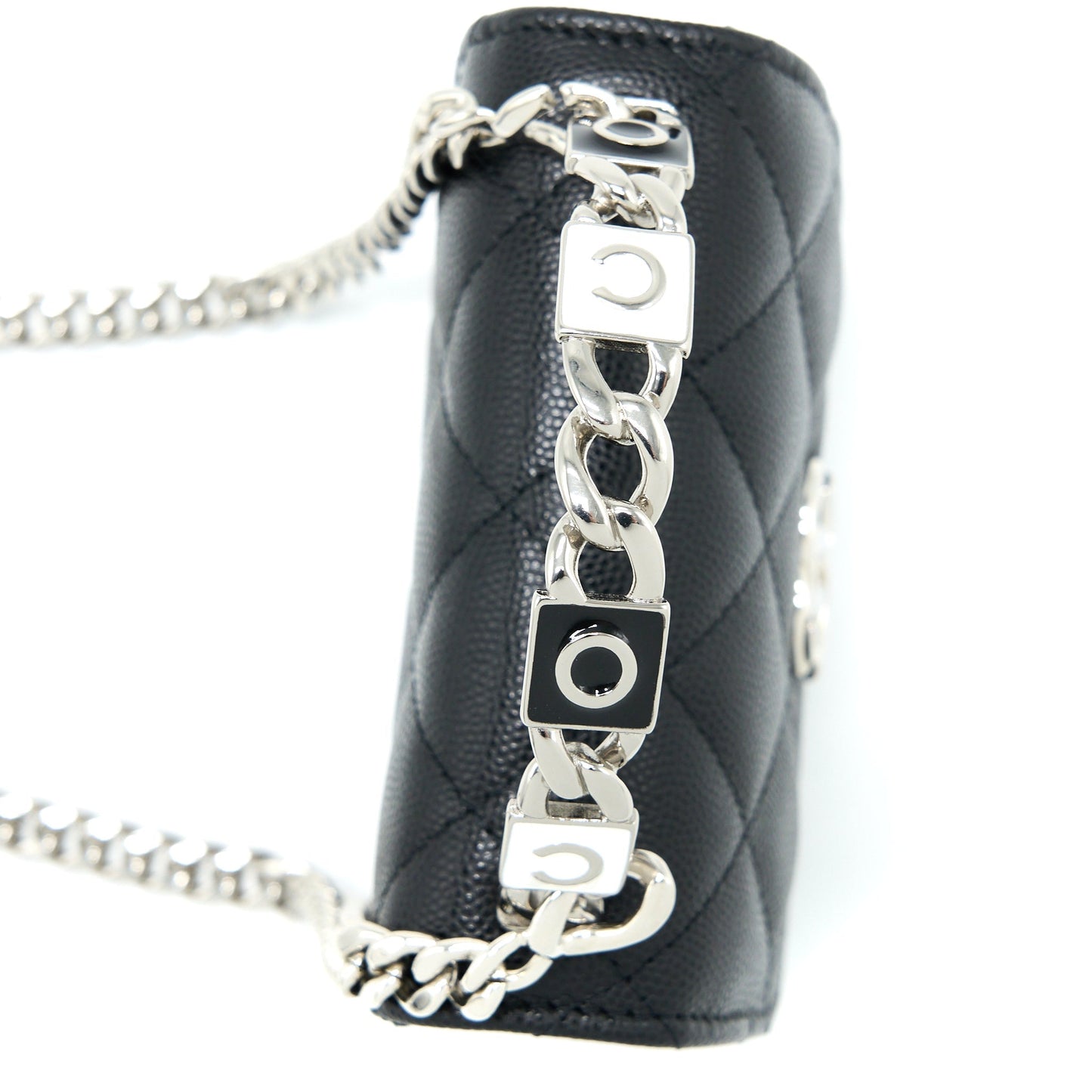 Chanel Detailed Top Handle Mini Flap Bag with Chain Caviar Black