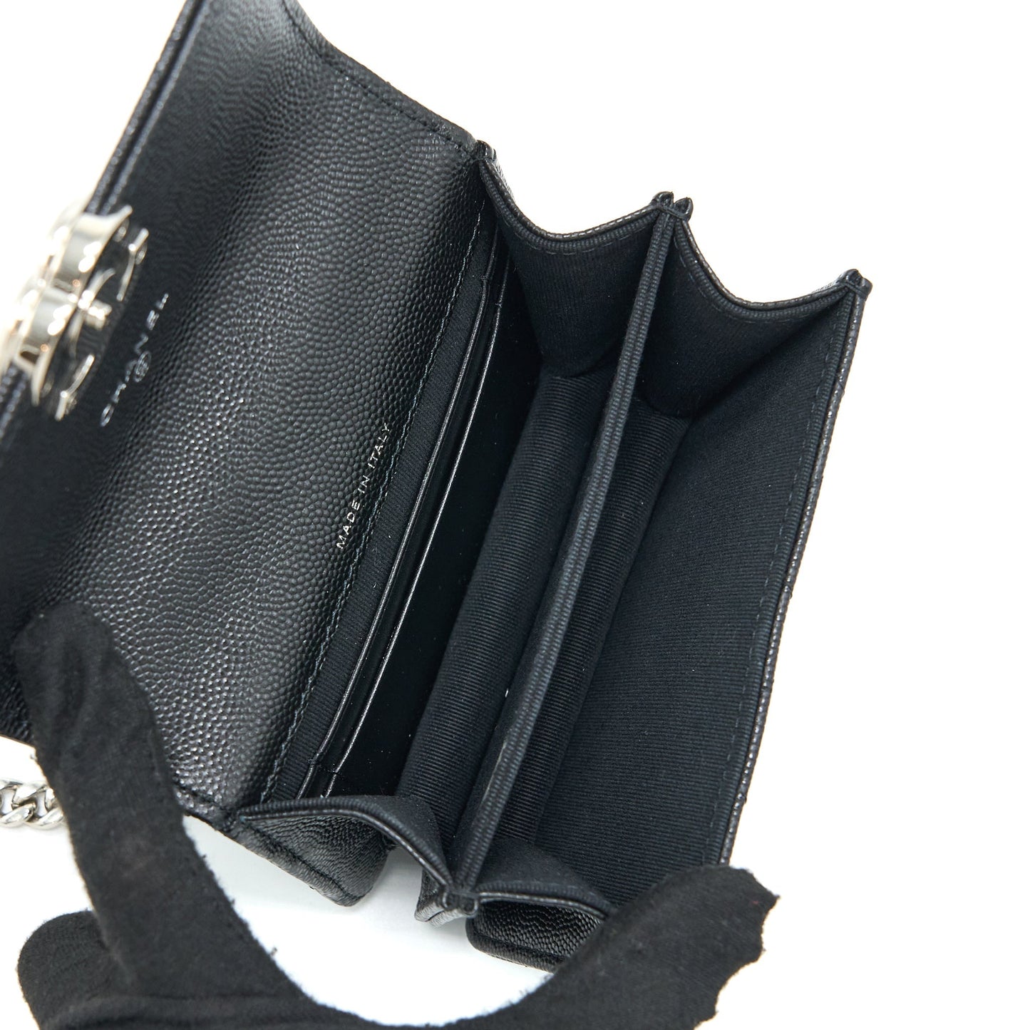 Chanel Detailed Top Handle Mini Flap Bag with Chain Caviar Black