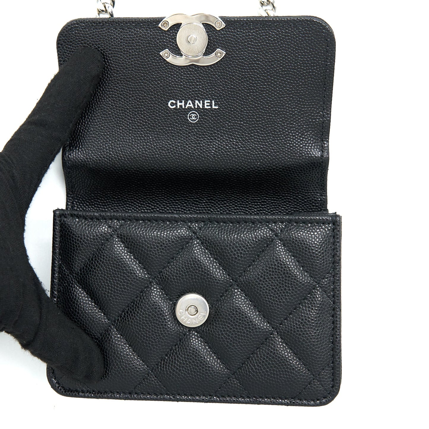 Chanel Detailed Top Handle Mini Flap Bag with Chain Caviar Black