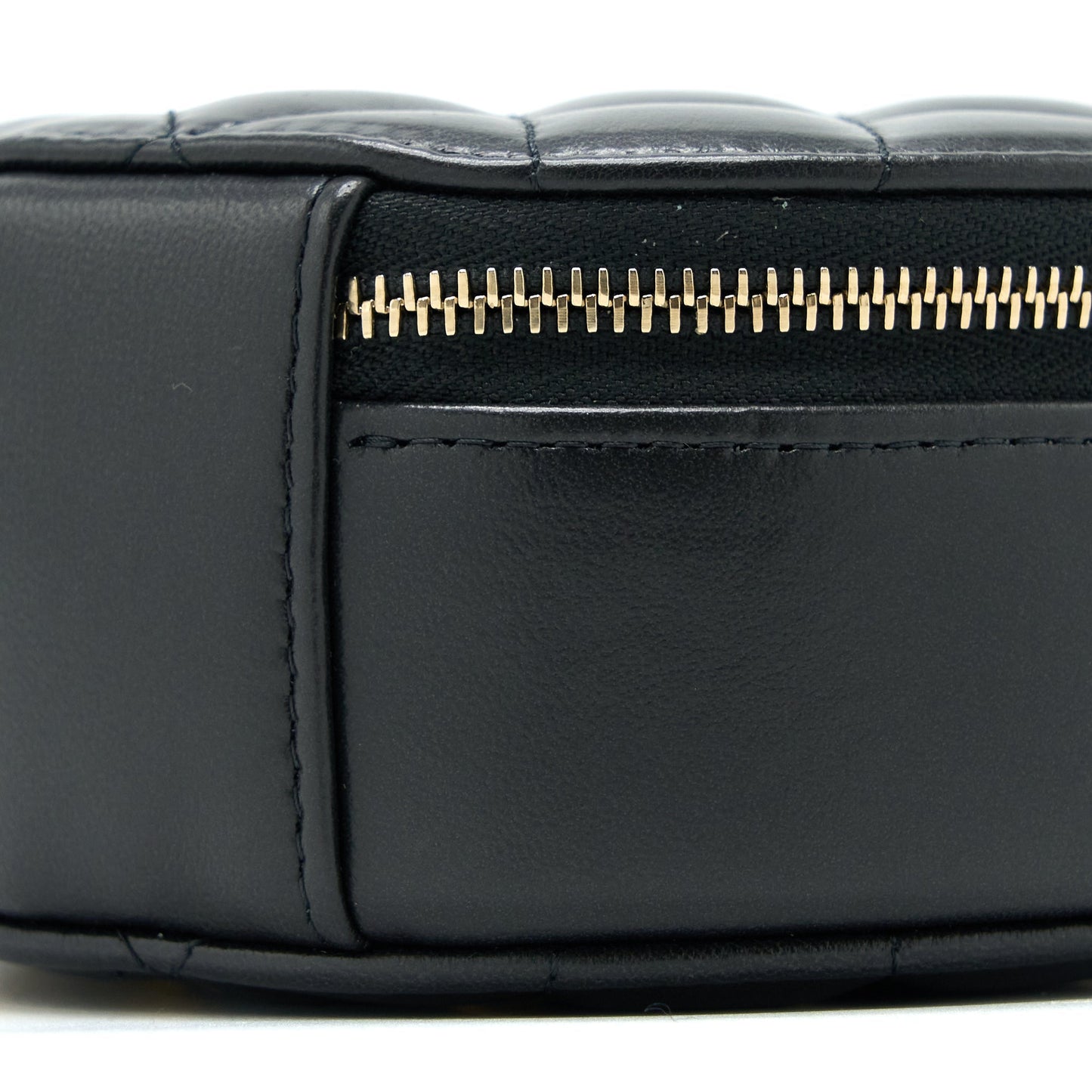 Chanel 22K Gold Pillar Round Clutch With Chain Lambskin Black Brushed
