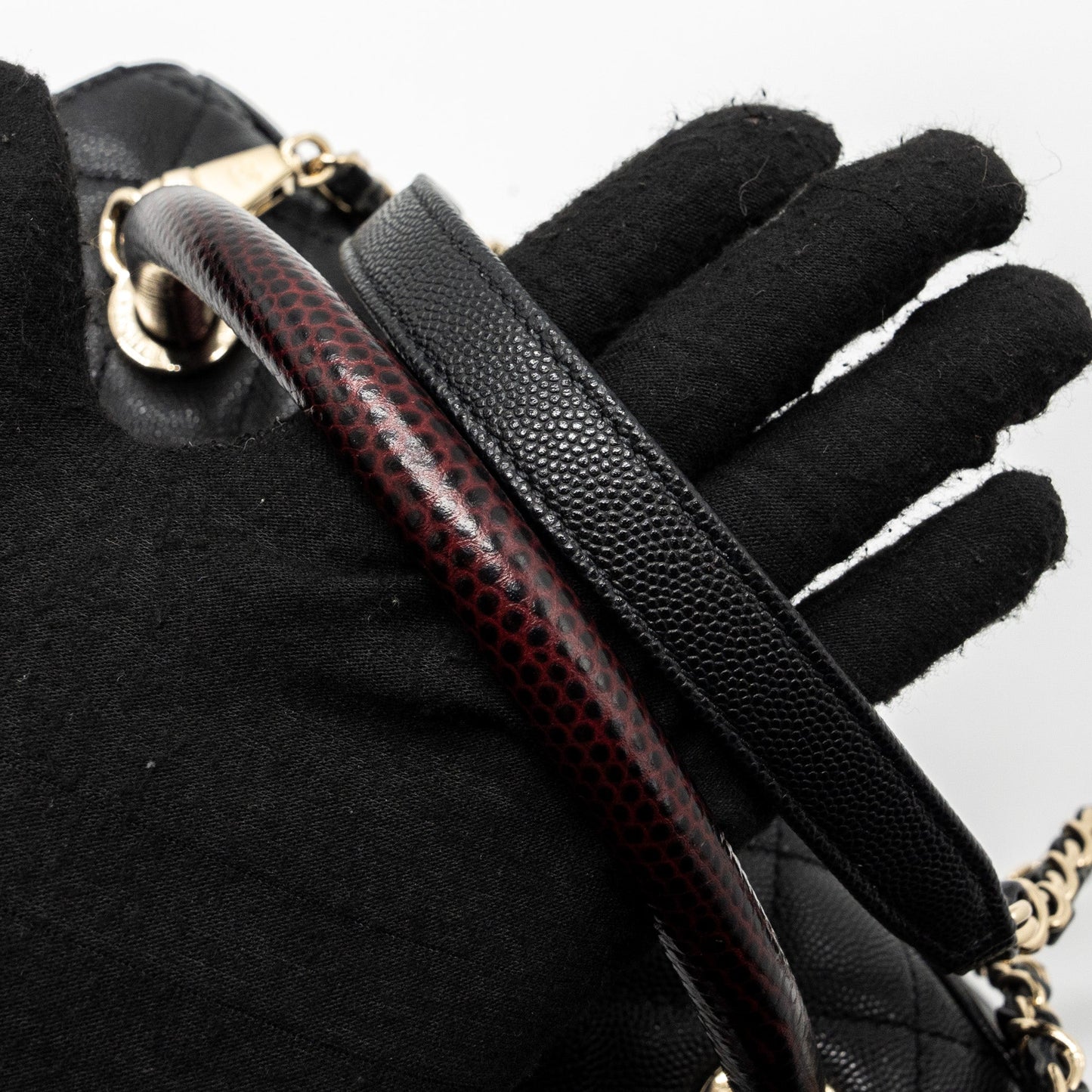 Chanel Medium Coco Handle Lizard Embossed Handle Caviar Black L (Microchip)