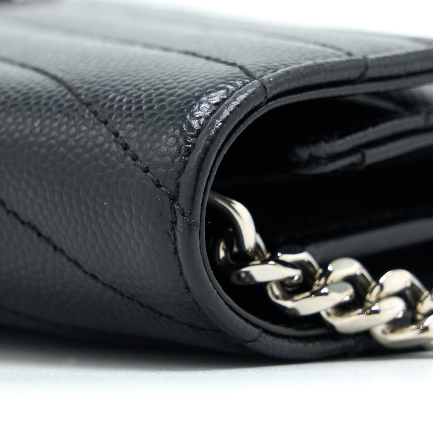 Saint Laurent Envelop Chain Wallet Grained Calfskin Black