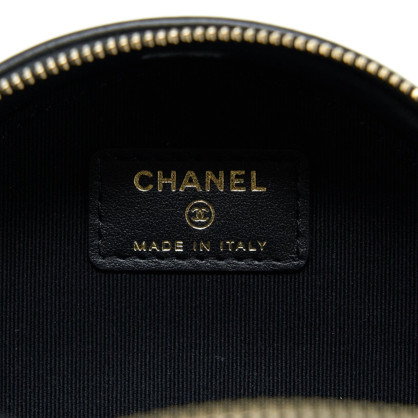 Chanel 22K Gold Pillar Round Clutch With Chain Lambskin Black Brushed