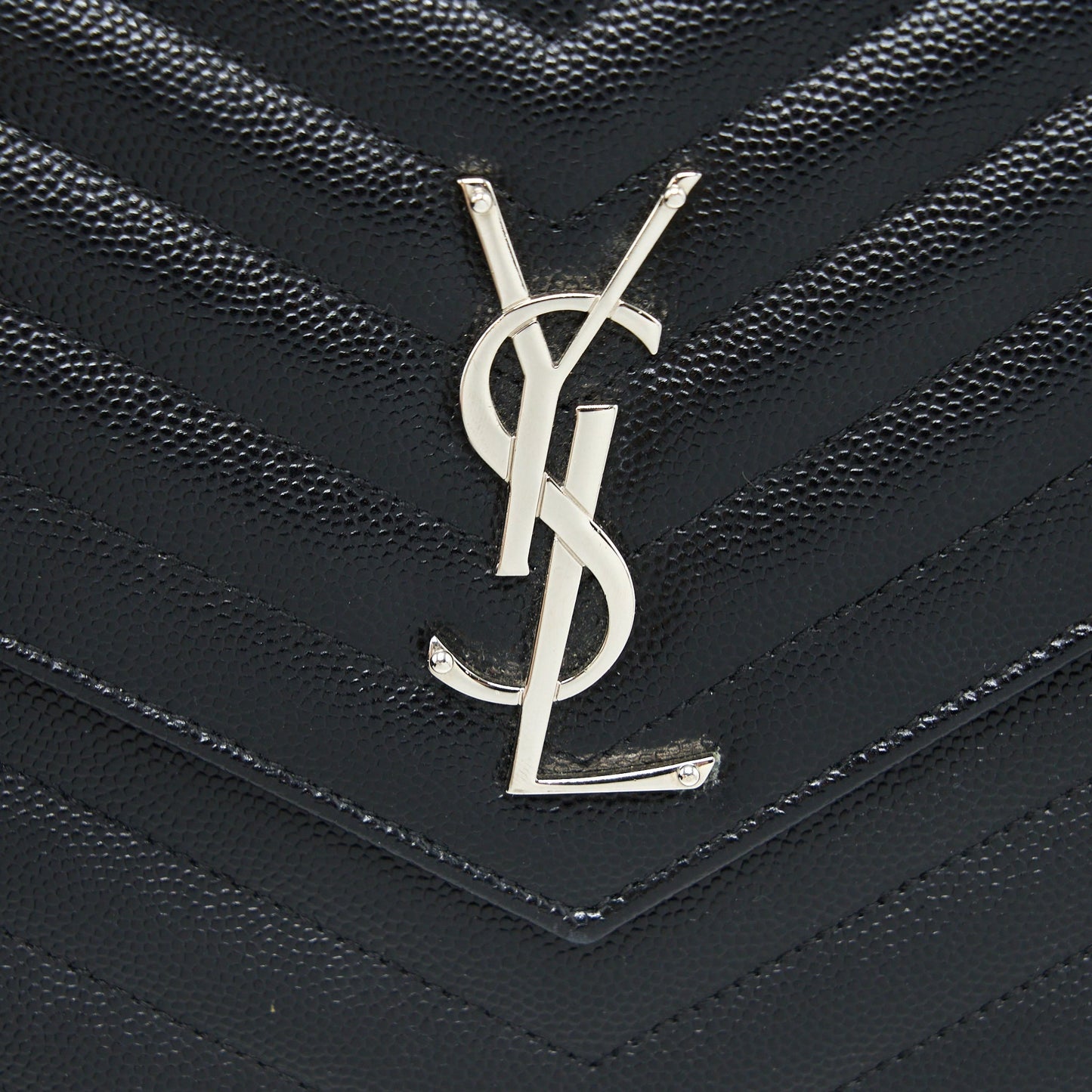 Saint Laurent Envelop Chain Wallet Grained Calfskin Black
