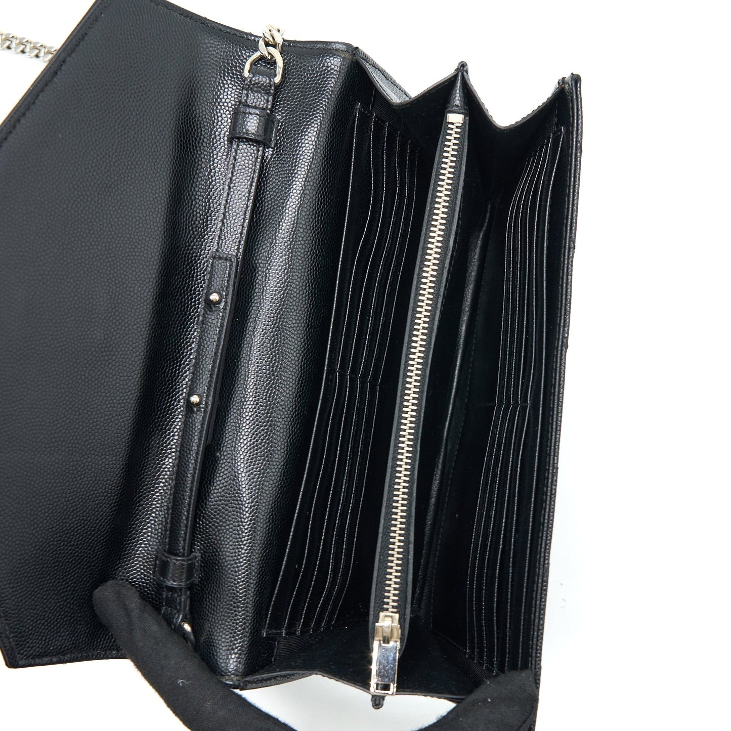 Saint Laurent Envelop Chain Wallet Grained Calfskin Black