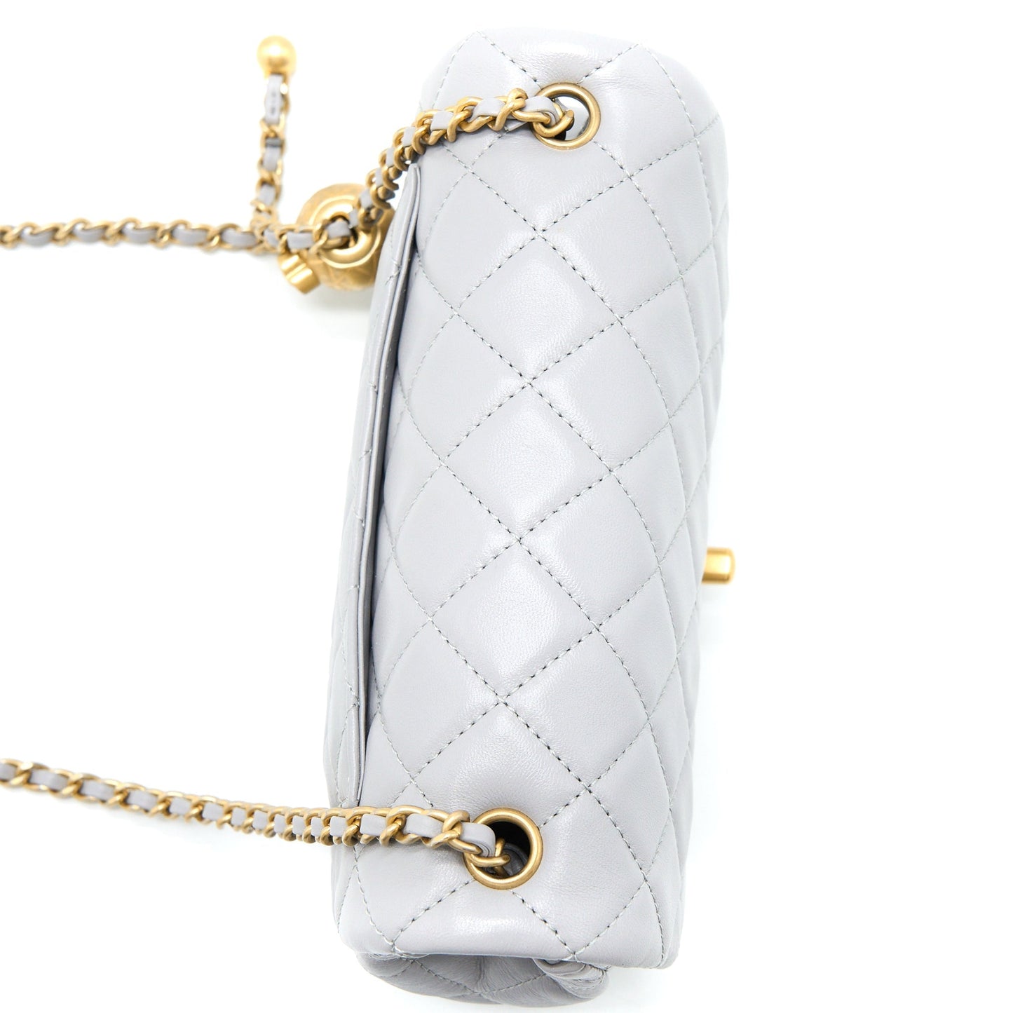 Chanel Pearl Crush Mini Rectangular Flap Bag Lambskin Light Grey Brushed  (Microchip)