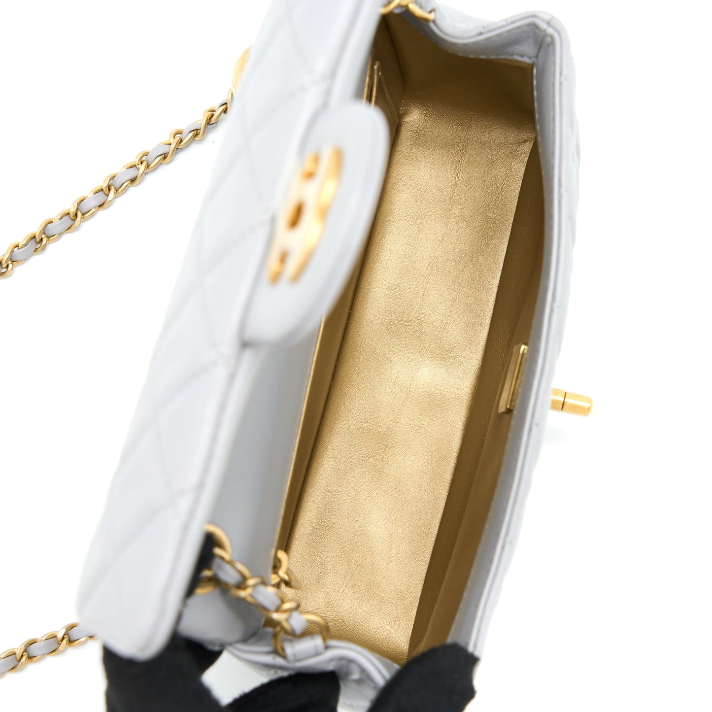 Chanel Pearl Crush Mini Rectangular Flap Bag Lambskin Light Grey Brushed  (Microchip)