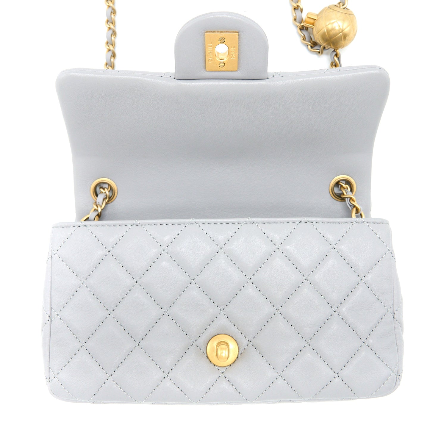 Chanel Pearl Crush Mini Rectangular Flap Bag Lambskin Light Grey Brushed  (Microchip)