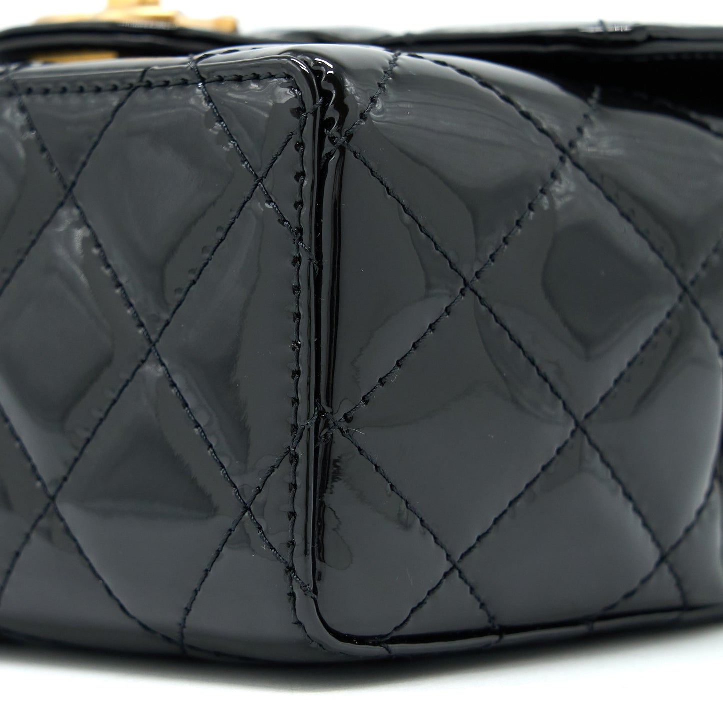 Chanel 22K Retro Classic New Square Mini Flap Bag Patent Black Brushed  (Microchip)