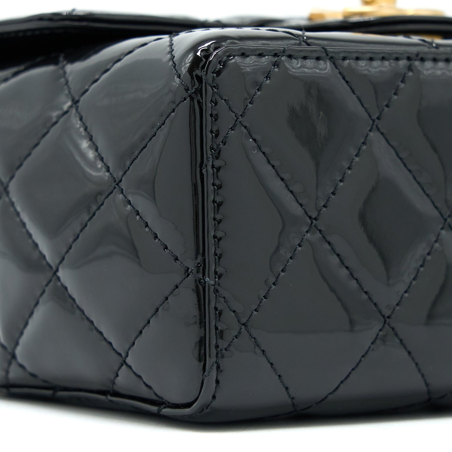 Chanel 22K Retro Classic New Square Mini Flap Bag Patent Black Brushed  (Microchip)