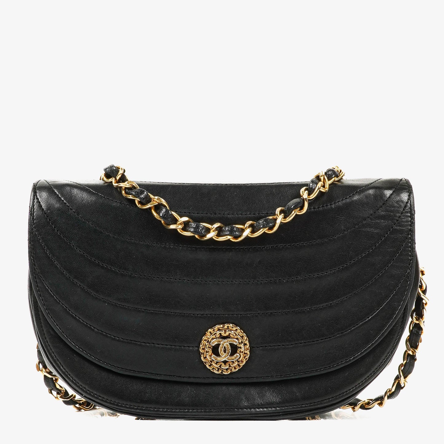 Chanel Small Half-Moon Flap Bag Black Quilted Lambskin