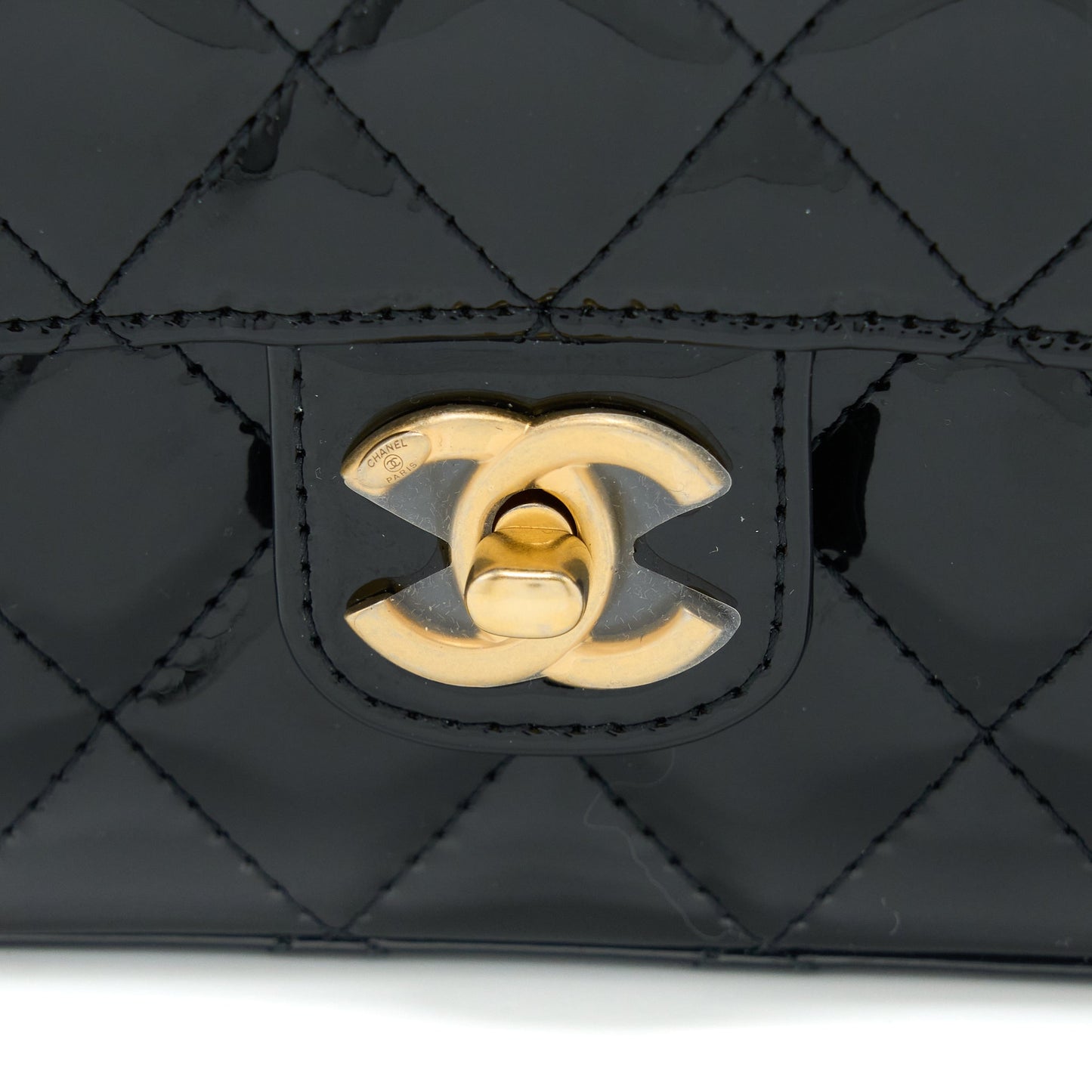 Chanel 22K Retro Classic New Square Mini Flap Bag Patent Black Brushed  (Microchip)