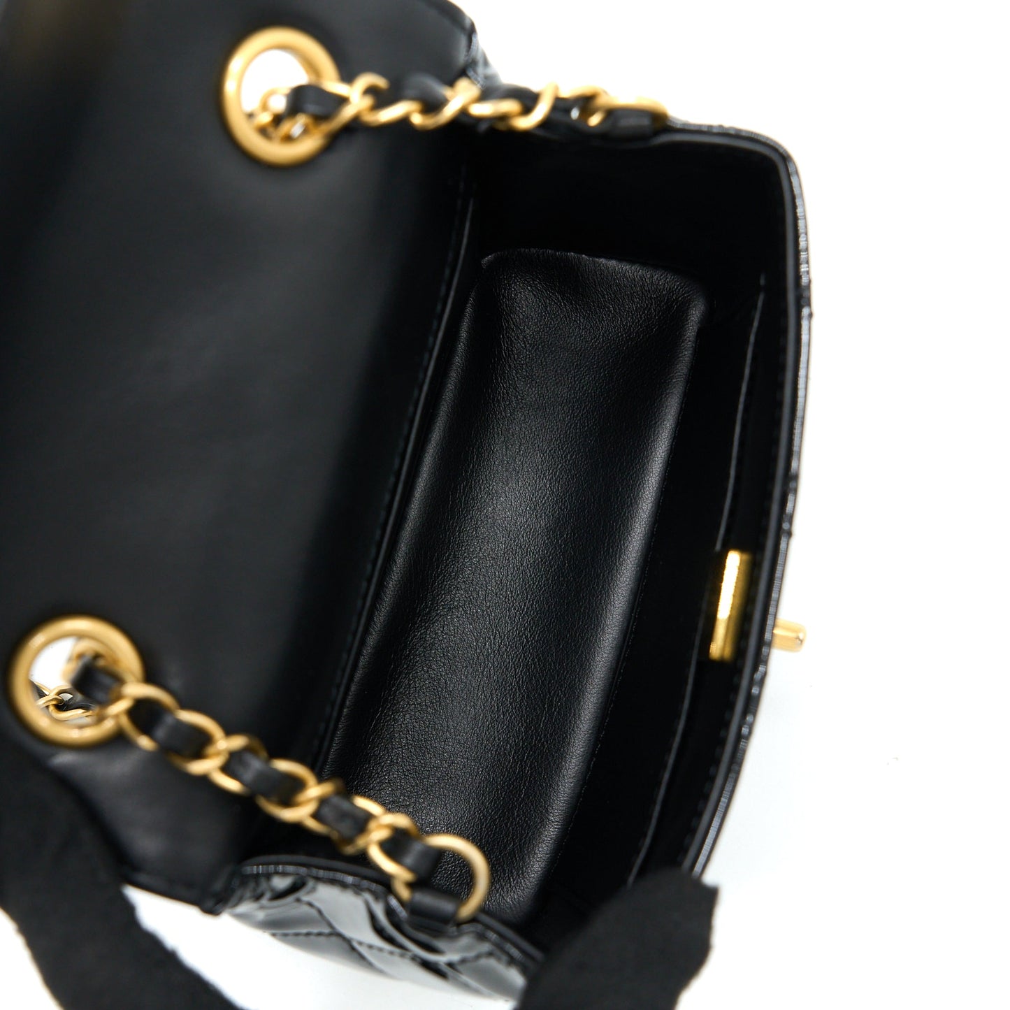 Chanel 22K Retro Classic New Square Mini Flap Bag Patent Black Brushed  (Microchip)