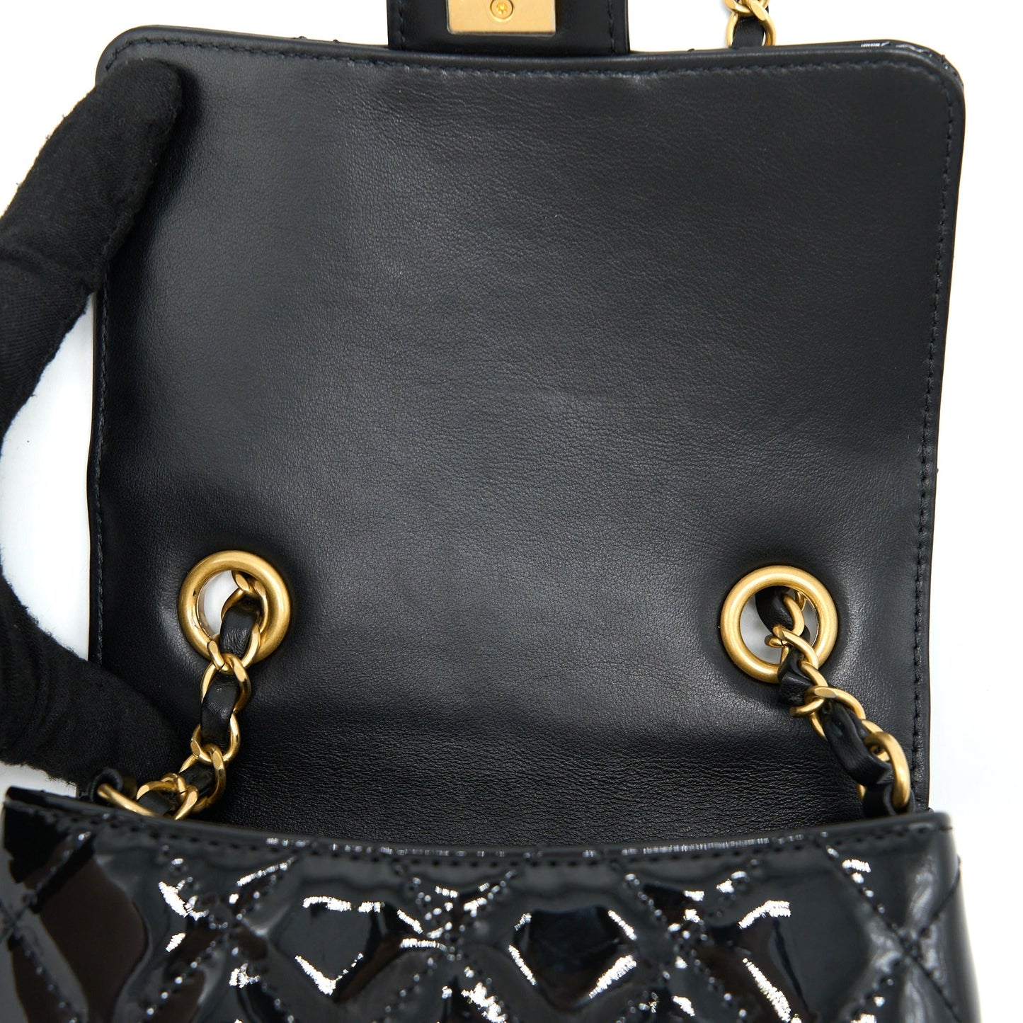 Chanel 22K Retro Classic New Square Mini Flap Bag Patent Black Brushed  (Microchip)