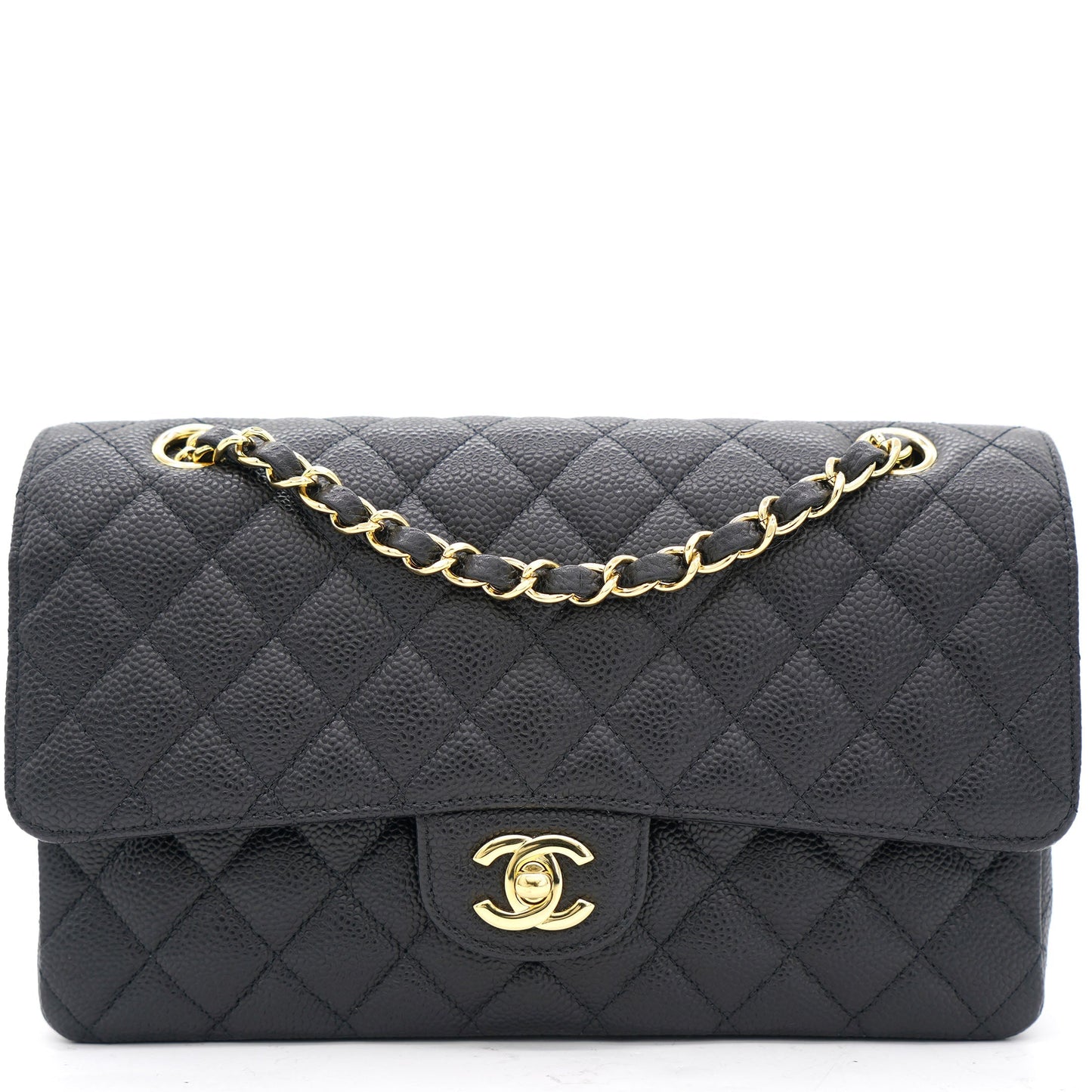 Chanel Black Quilted Caviar Leather Medium Classic Double Flap Bag