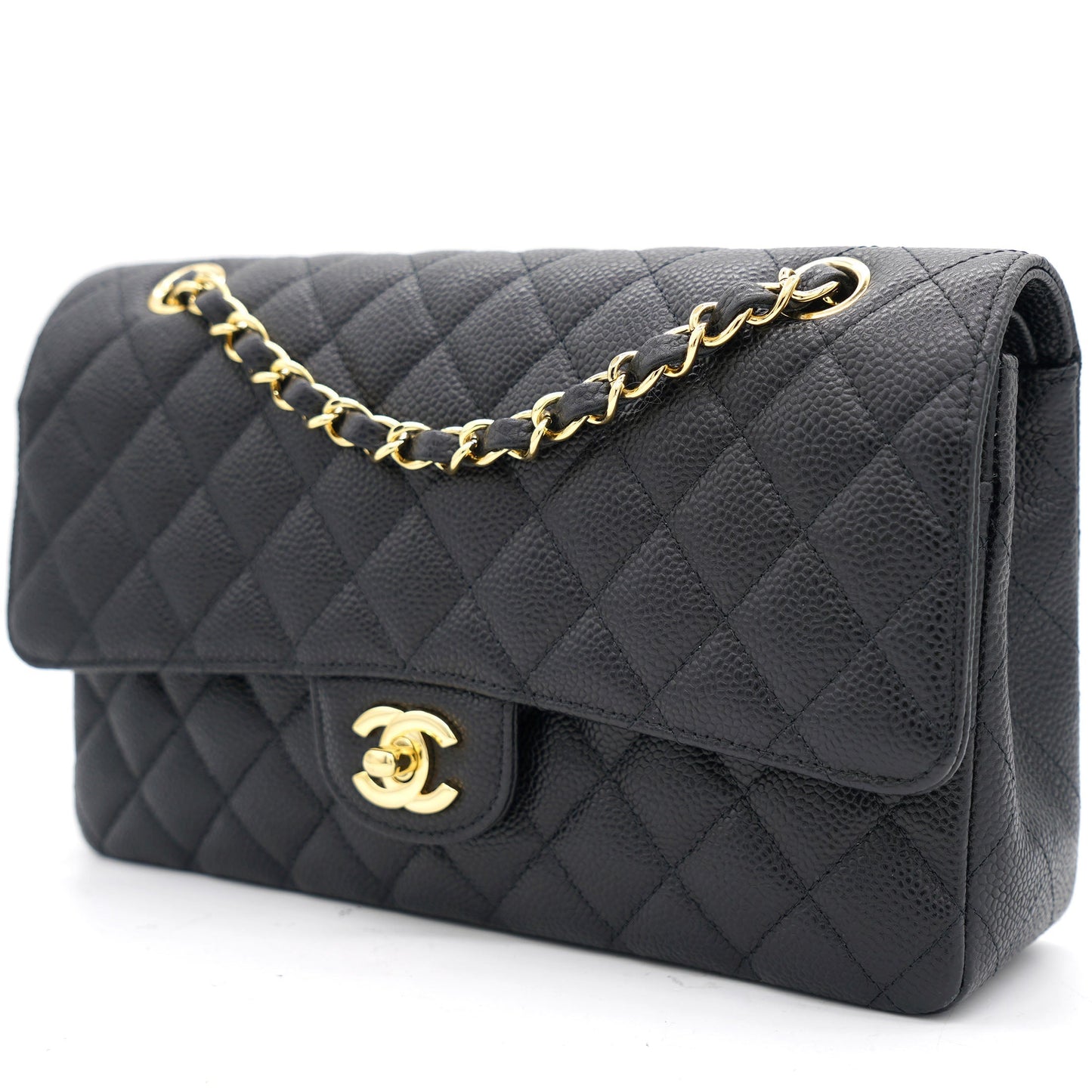 Chanel Black Quilted Caviar Leather Medium Classic Double Flap Bag