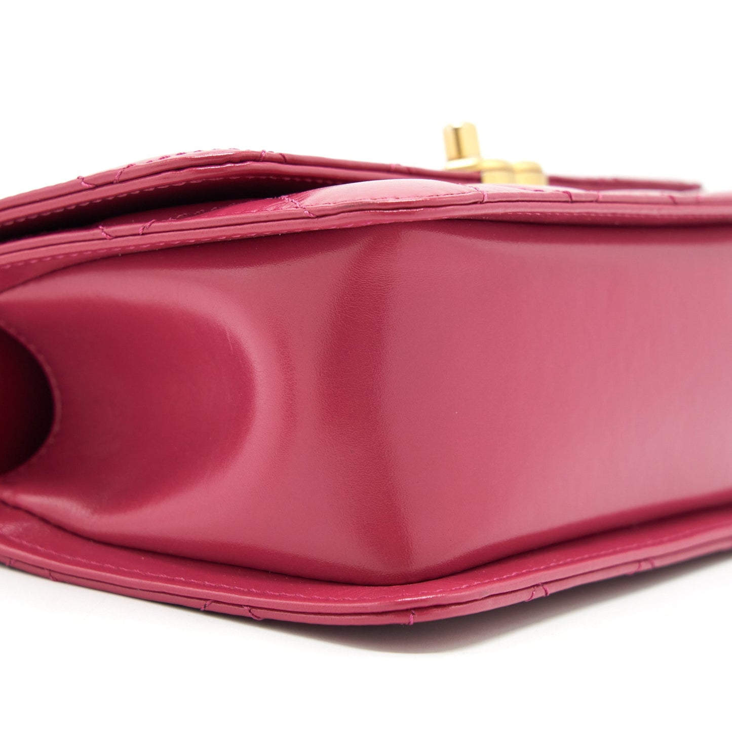 Chanel 21A Small Gold Crush Flap Bag With Chain Calfskin Raspberry Pink