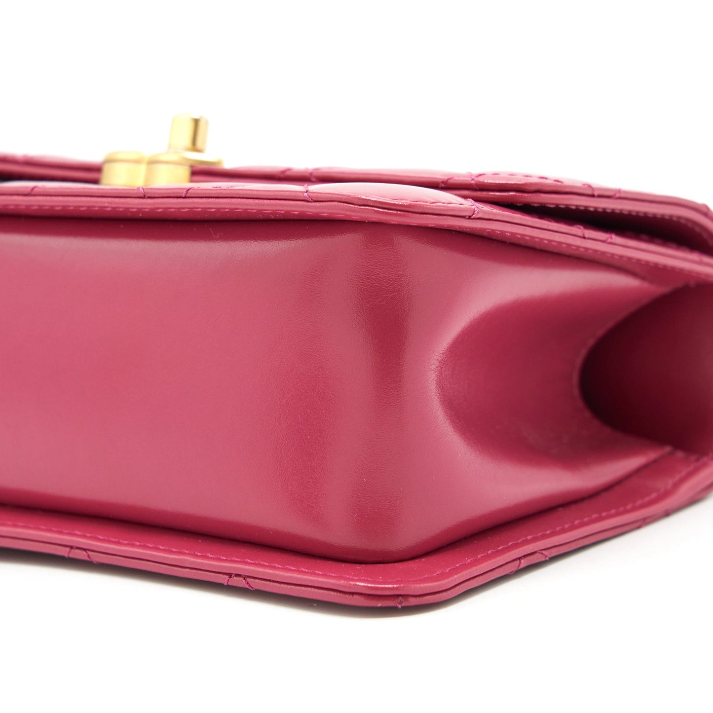 Chanel 21A Small Gold Crush Flap Bag With Chain Calfskin Raspberry Pink
