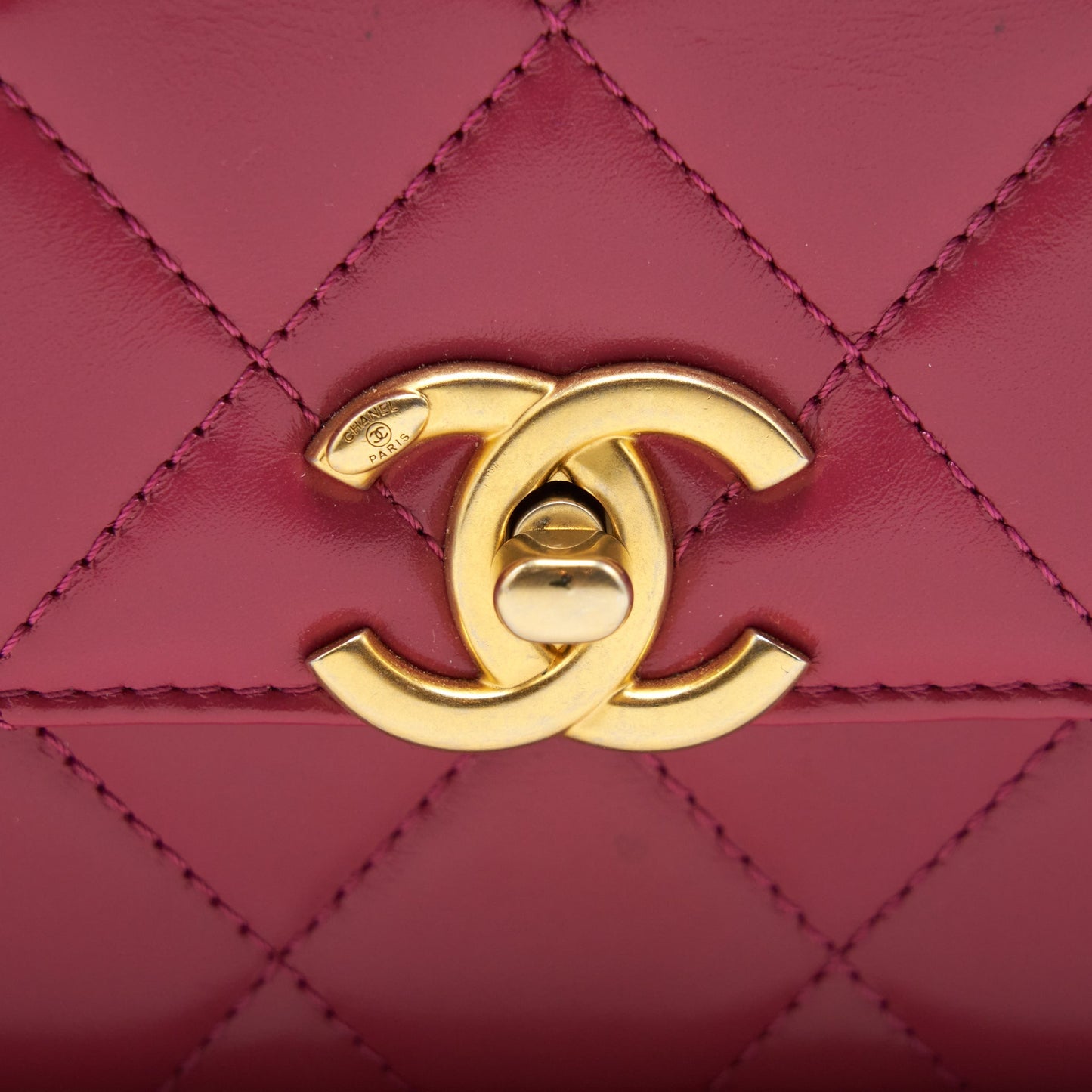 Chanel 21A Small Gold Crush Flap Bag With Chain Calfskin Raspberry Pink