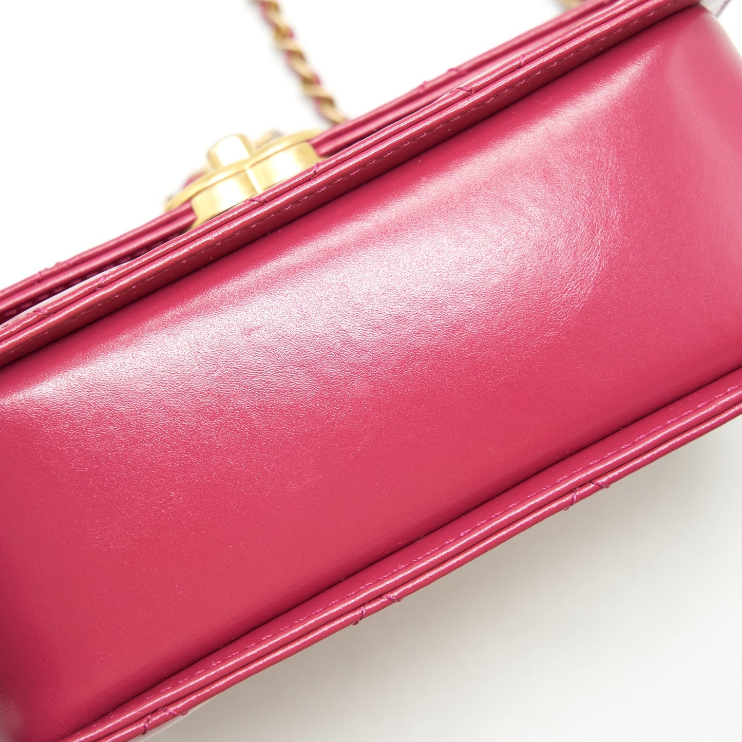 Chanel 21A Small Gold Crush Flap Bag With Chain Calfskin Raspberry Pink