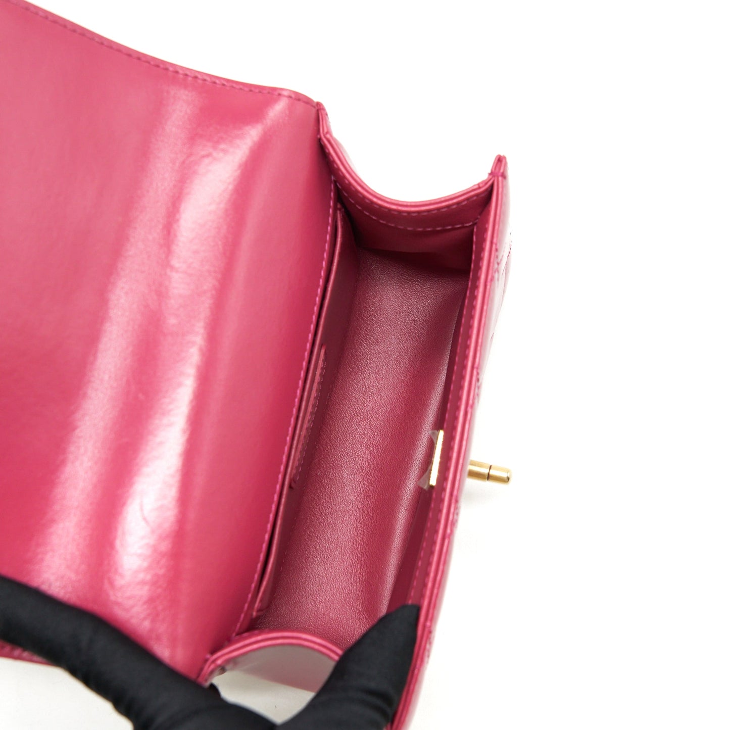 Chanel 21A Small Gold Crush Flap Bag With Chain Calfskin Raspberry Pink
