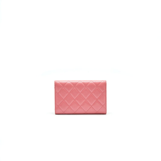 CHANEL CAVIAR MEDIUM FLAP WALLET ROSE PINK WITH GOLD CC LOGO
