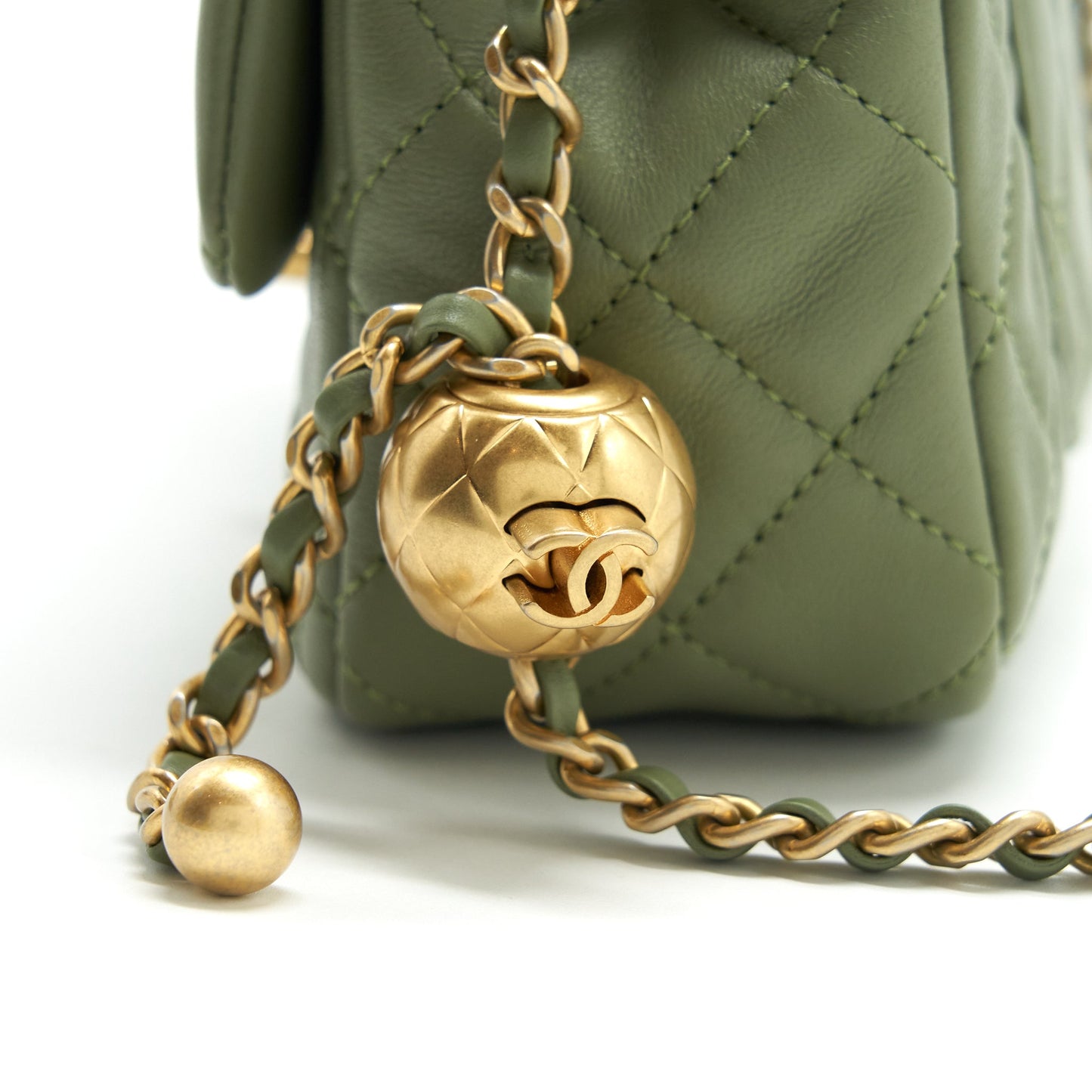 Chanel Pearl Crush Mini Rectangular Flap Bag 21B Lambskin Green