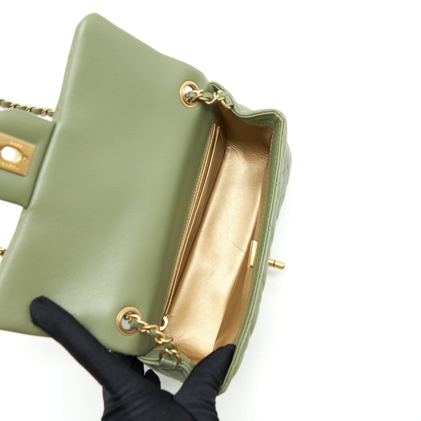 Chanel Pearl Crush Mini Rectangular Flap Bag 21B Lambskin Green