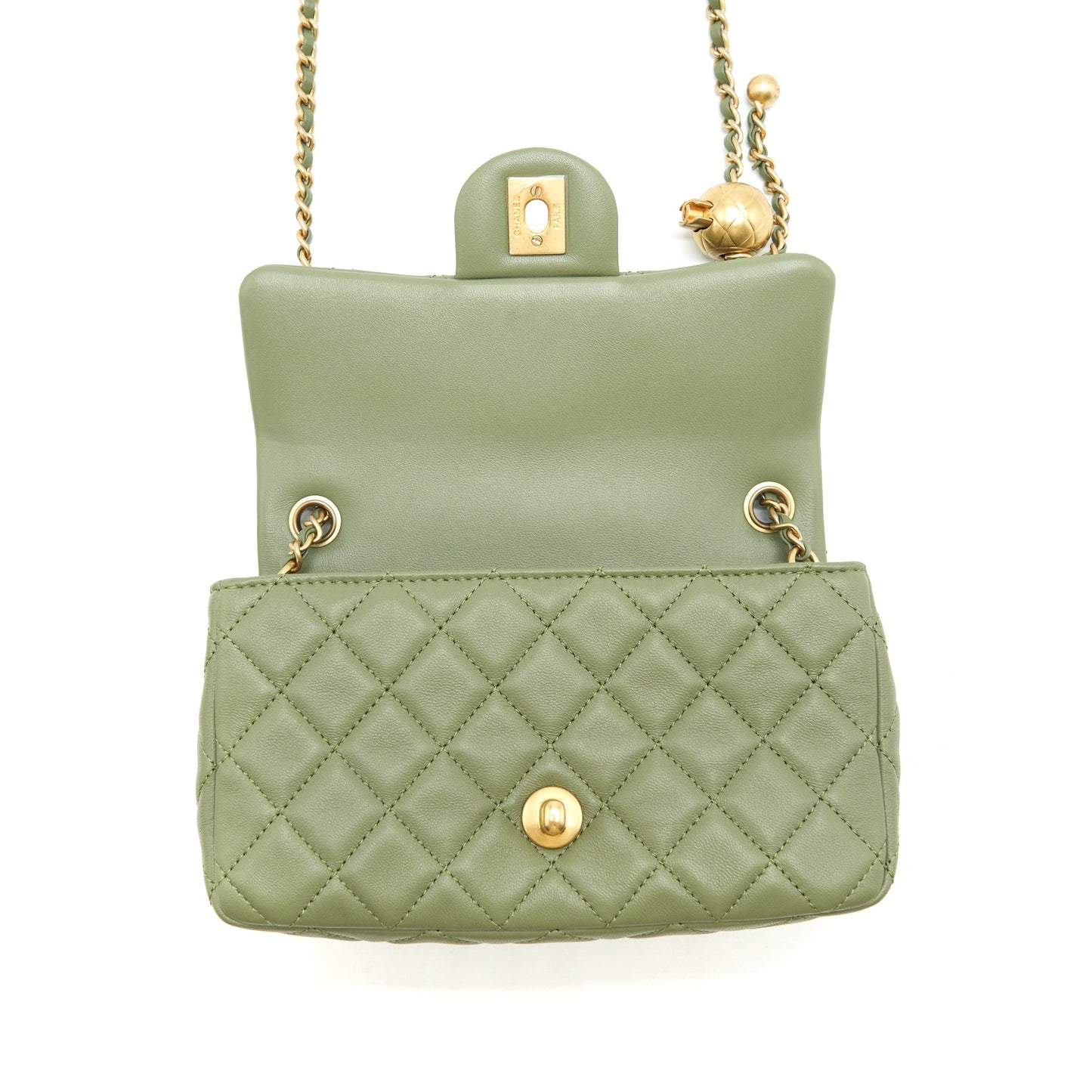 Chanel Pearl Crush Mini Rectangular Flap Bag 21B Lambskin Green