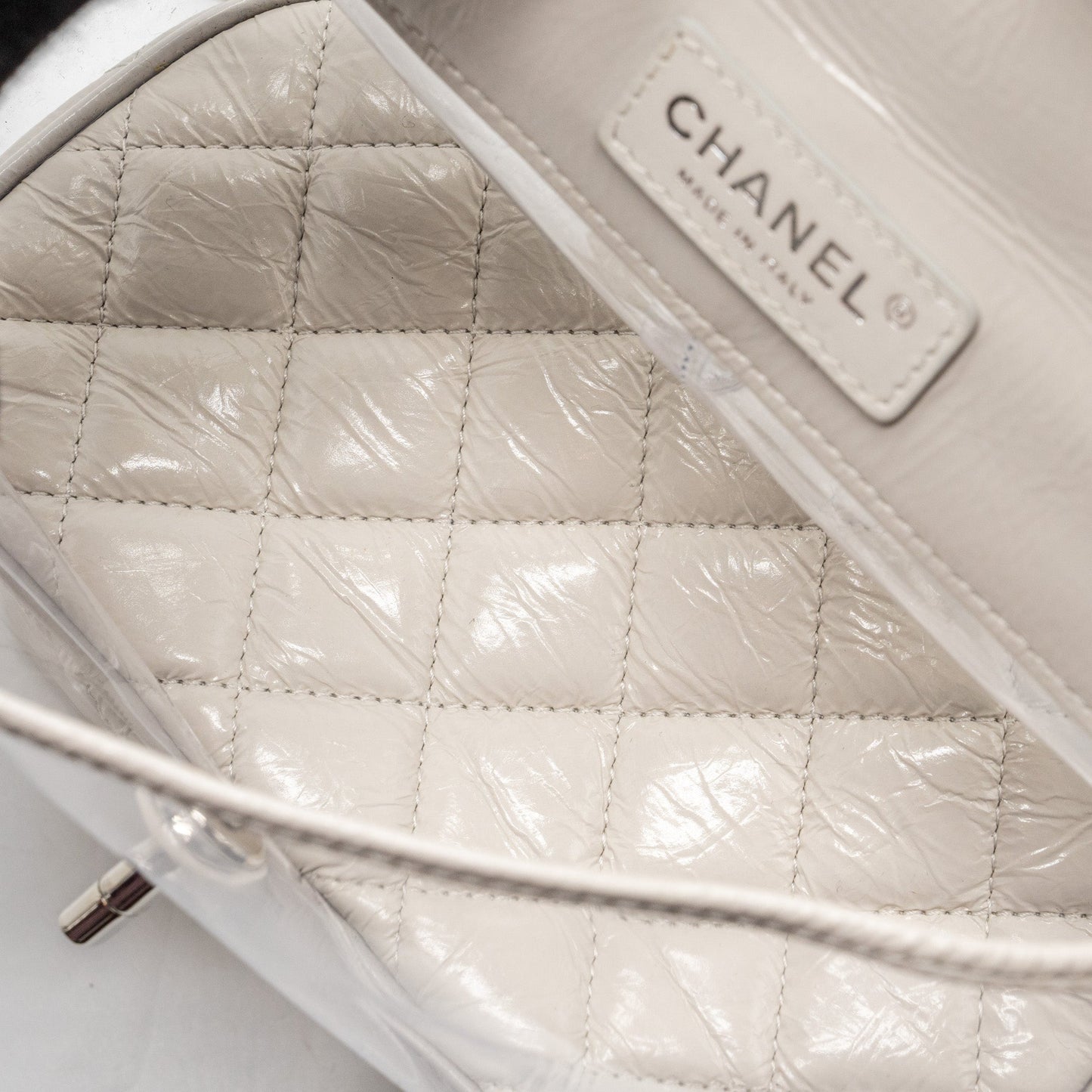 CHANEL TRANSPARENT BACKPACK PVC/SHINY CALFSKIN WHITE