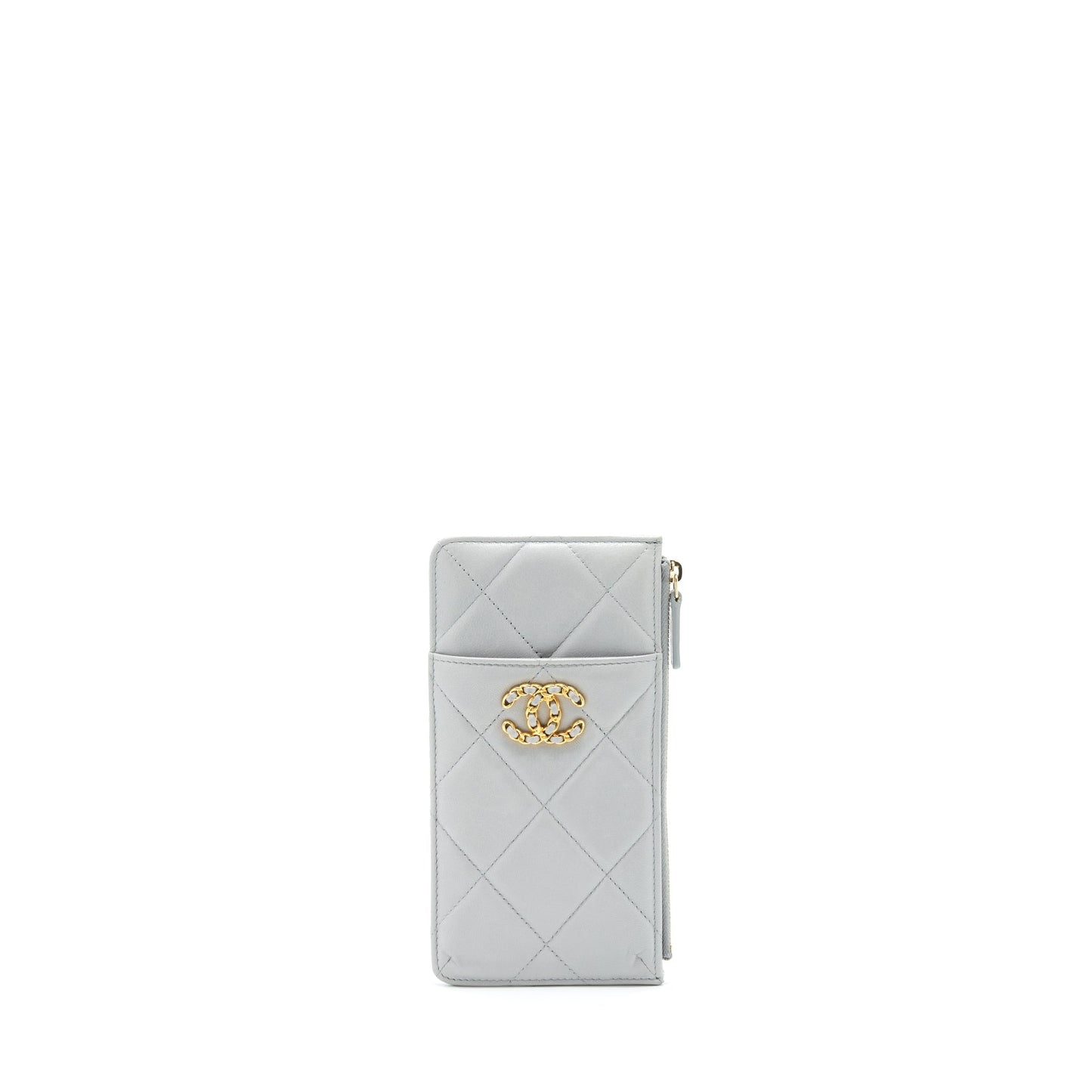 Chanel 19 Phone And Card Holder Small pouch Lambskin Grey