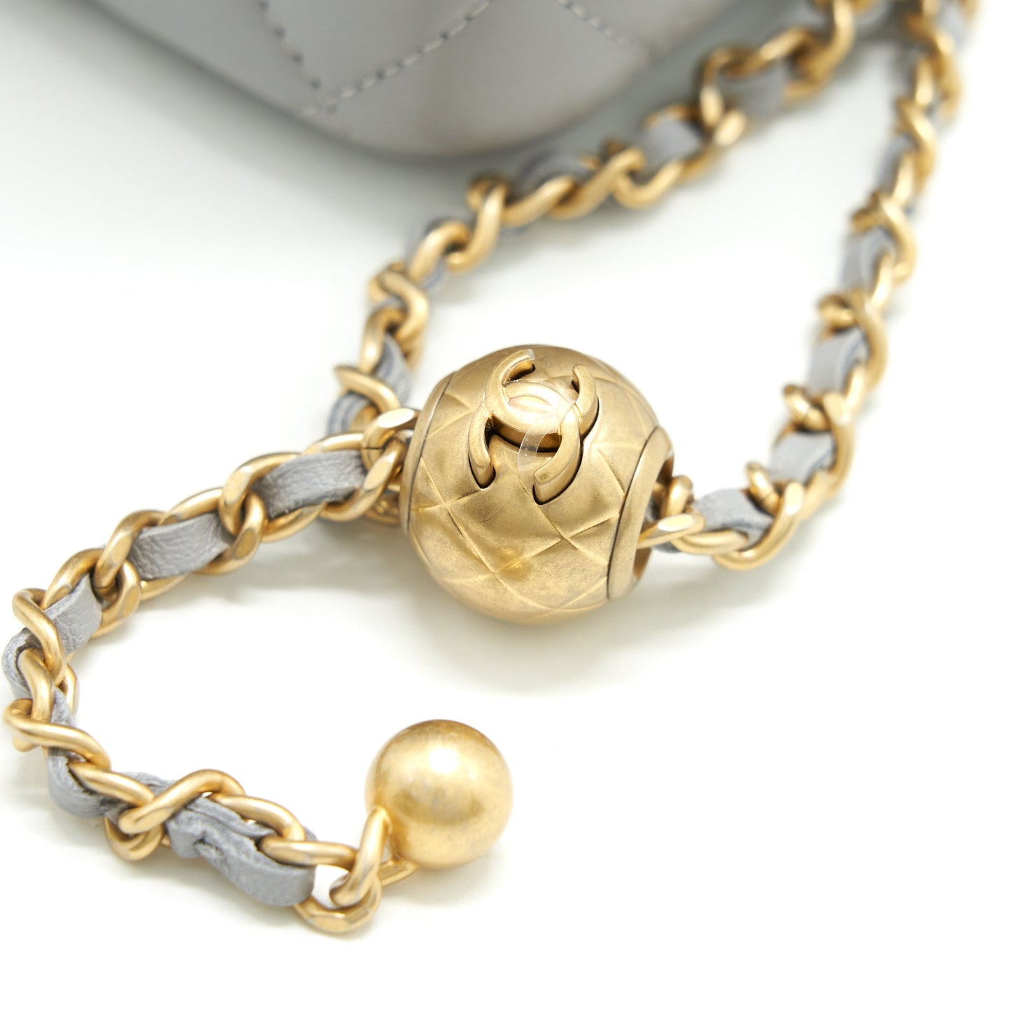 Chanel 21B Pearl Crush Long Vanity With Chain Lambskin Grey