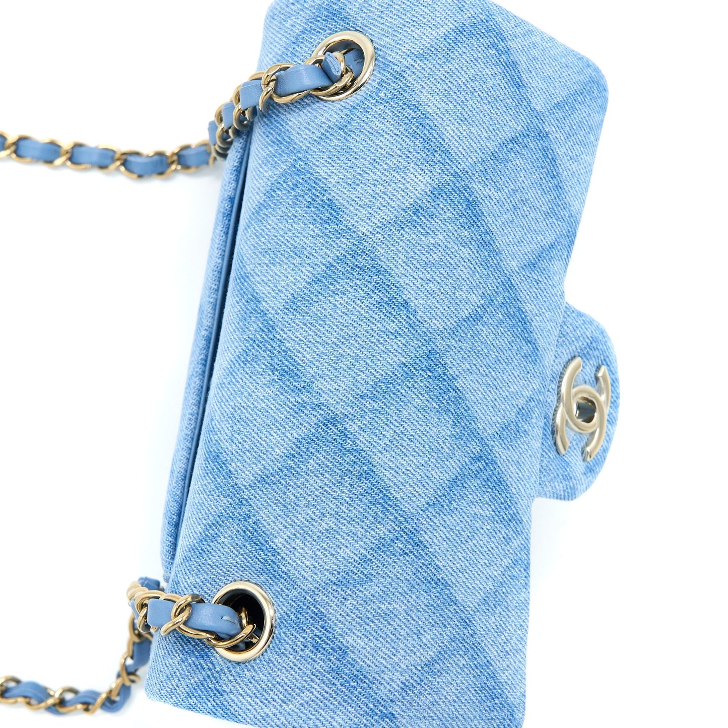 Chanel 22B Mini Rectangular Denim Light Blue L (Microchip)